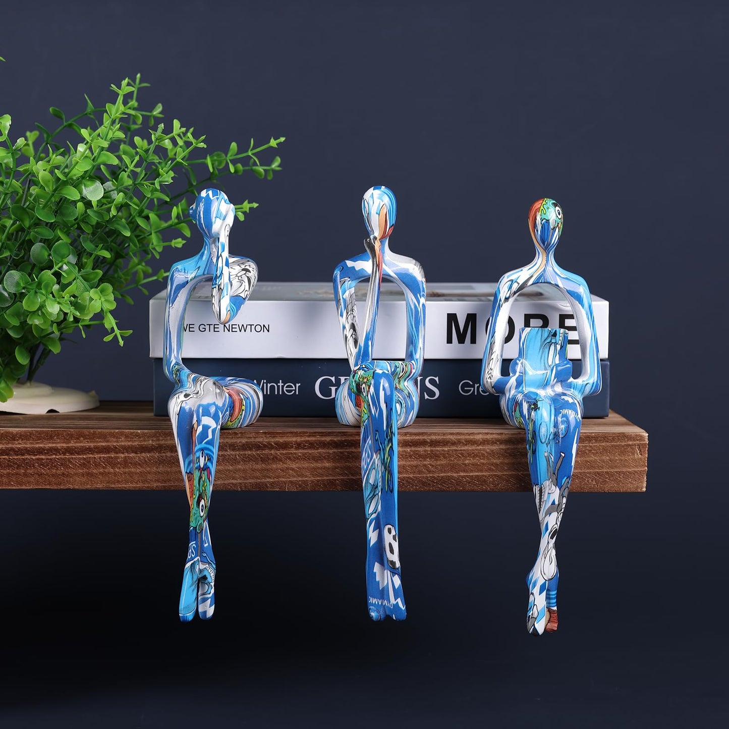 XYQXYQ Resin Graffiti Home Decor Thinker Statue Accents, Set of 3 Thinker Sculptures Office Decor Modern Abstract Resin Decoration on Shelf Table Desk for Living Room Office (Blue)