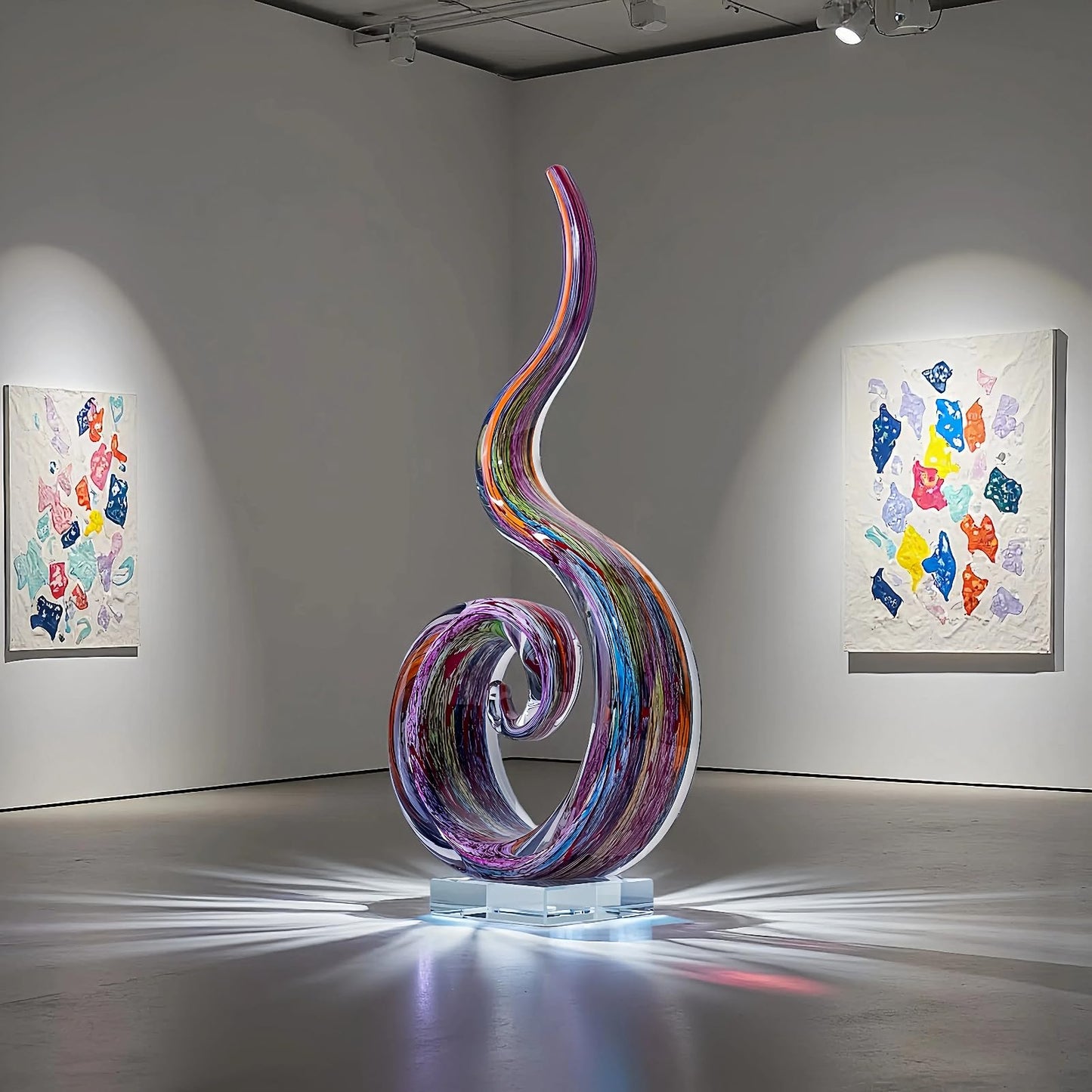 LLAVVD 14in Hand Blown Murano Style Spiral Flame Glass Sculpture