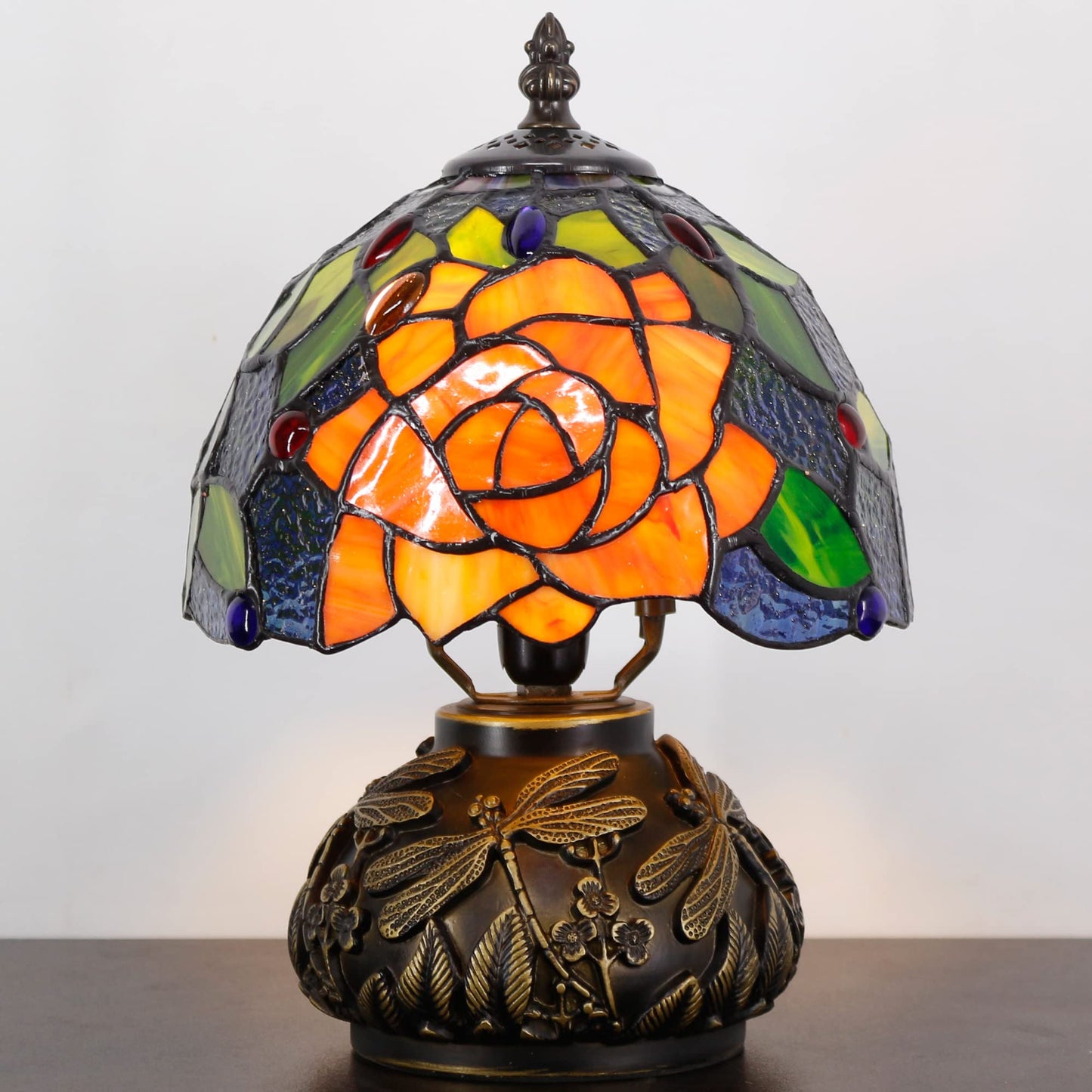 Small Tiffany Lamp Mini Stained Glass Table Lamp Yellow Purple Rose Style