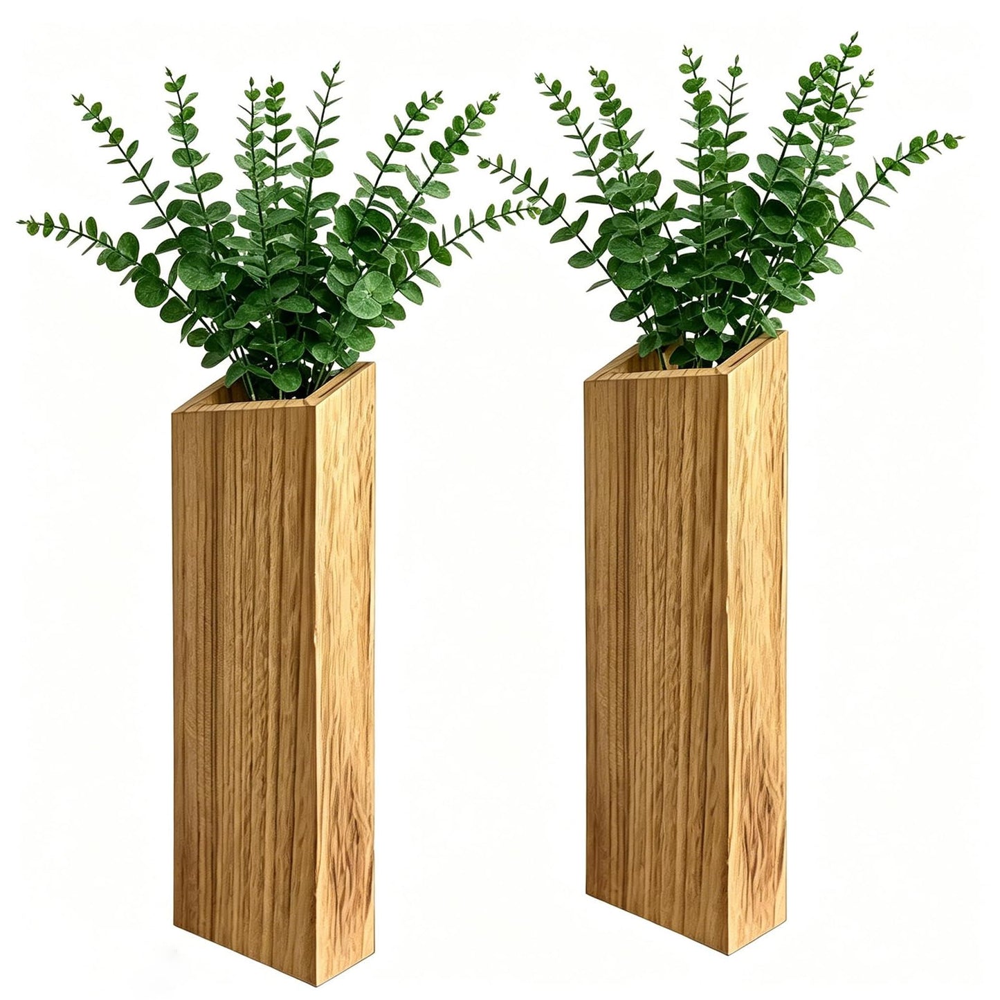 EMINGSKY 2 Pack Light Brown Wood Hanging Wall Planter Vases - Farmhouse Boho Wall Pockets for Faux Greenery, Dried Flowers, Eucalyptus Stems, Modern Indoor Wall Decor for Living Room Bedroom Office