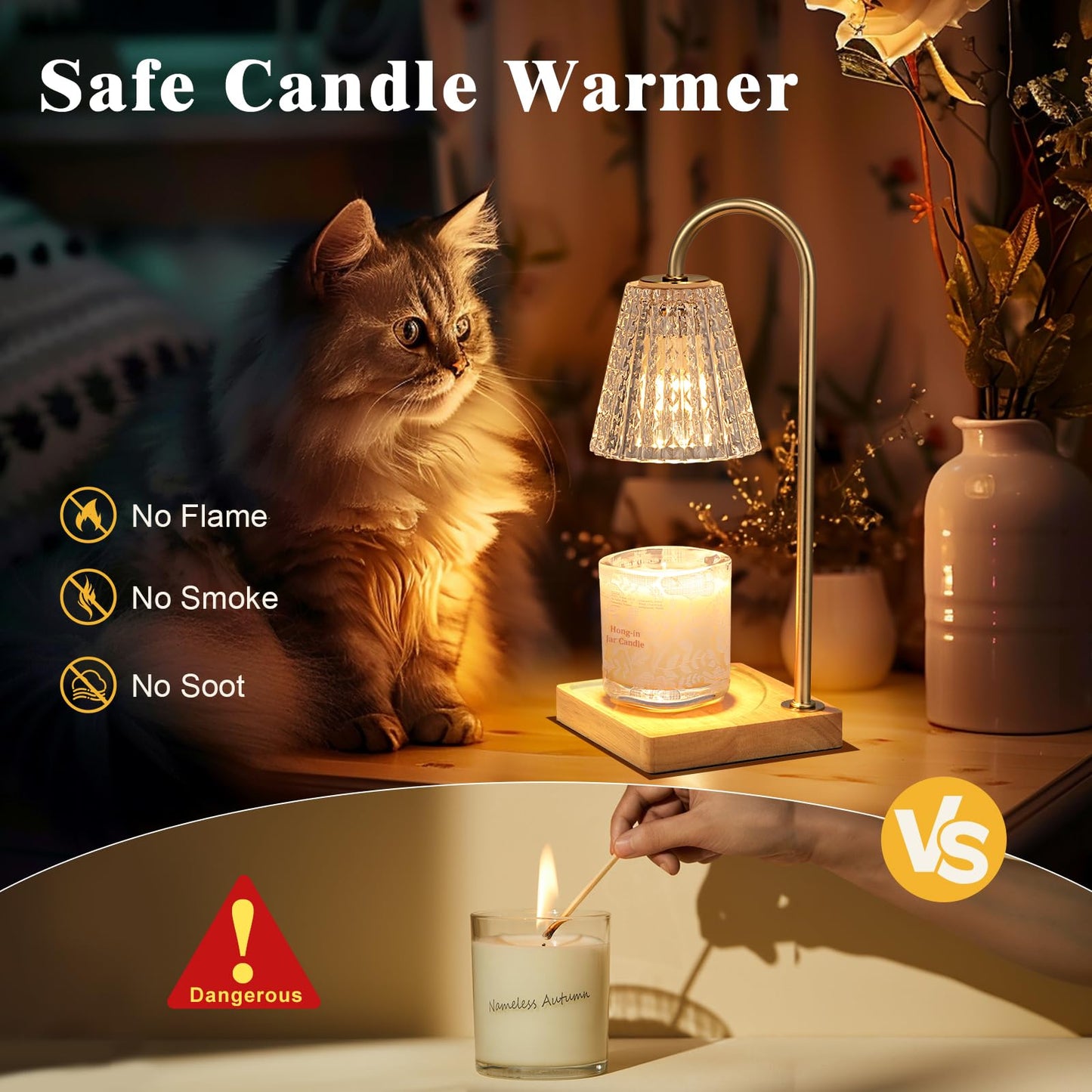Hong-in Candle Warmer Lamp, Candle Lamp Warmer with Timer,Wax Melt Warmer,Crystal Candle Heater Lamp for Scented Wax, Elegant Home Decor, Clear Glass