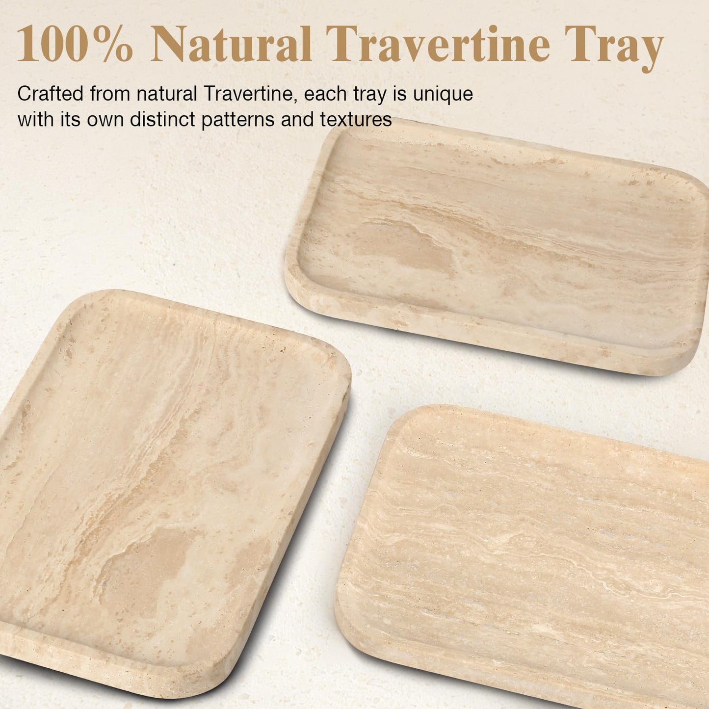 Moujings Natural Travertine Vanity Tray - Decorative Stone Marble Tray for Bathroom Countertop, Elegant Organizer for Home Decor, Jewelry, Candle, Makeup, Kitchen and Dresser Decor