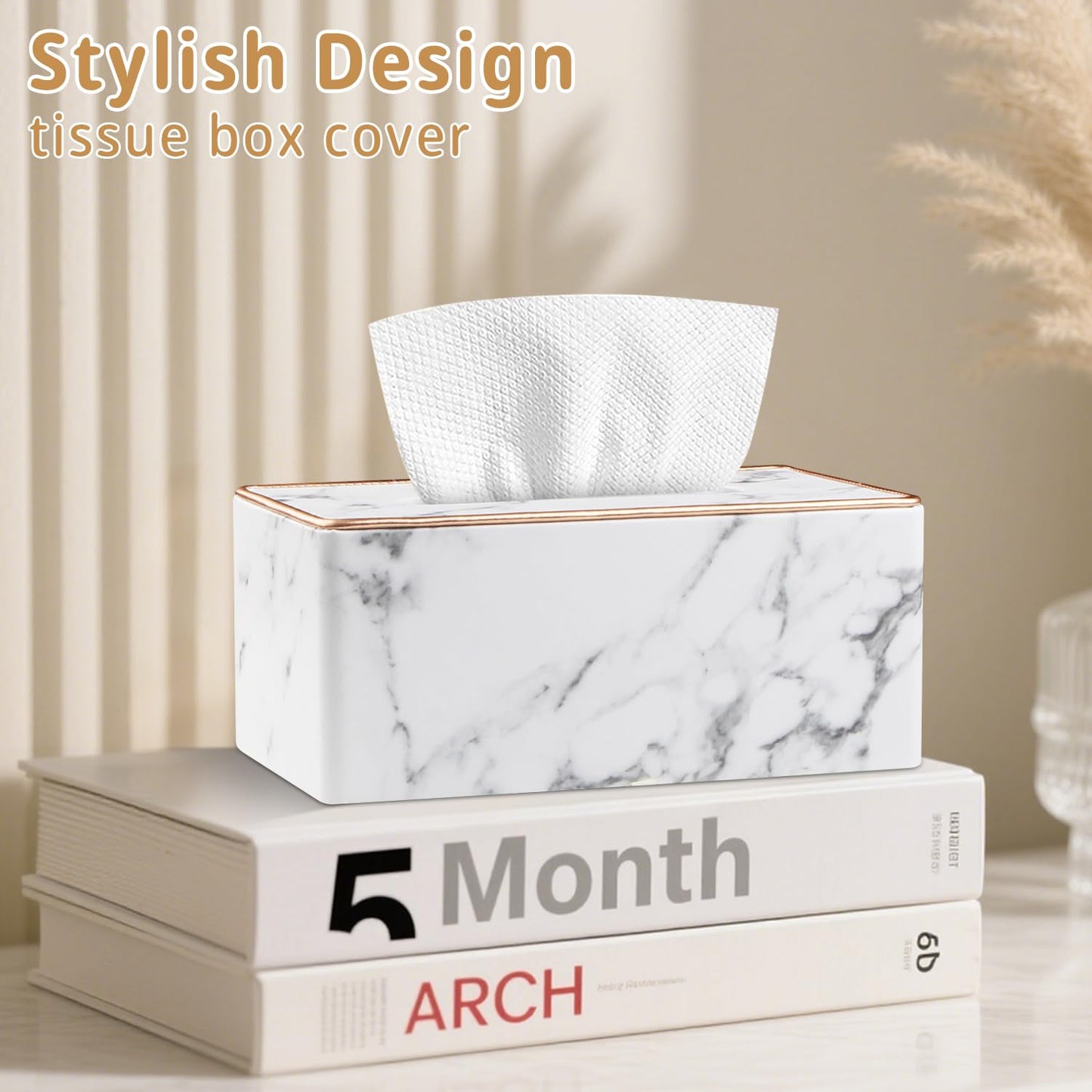 Leather Tissue Box Cover Rectangle,Stylish Tissues Box Holder Modern Rectangular Facial Paper Towels Organizer/Dispenser Decor Tissue Cover for Bathroom NightStand Coffee Table Home Office Desk,Marble