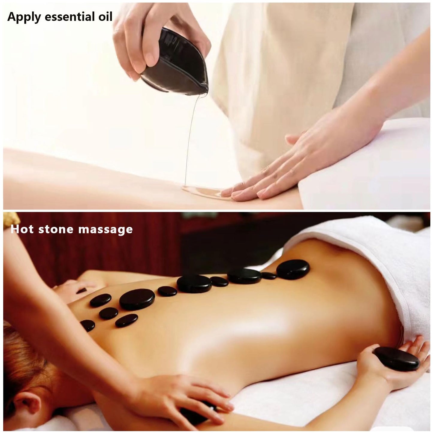 MINGJISHIYE Hot Stone Massage Set, 20 Pieces of Basalt Massage Stones, Suitable for Relaxation in Home spa Heat Therapy