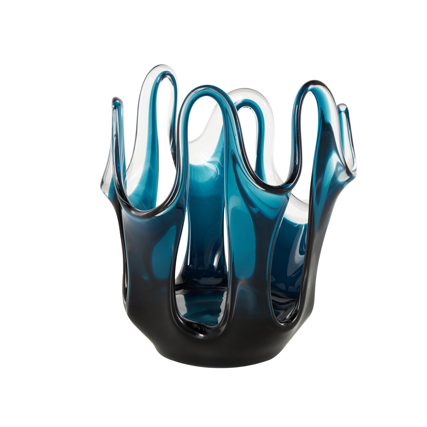 Deco 79 Glass Abstract Decorative Vase Ombre Centerpiece Vase with Wavy Oval Cutouts, Flower Vase for Home Decoration 8" x 8" x 10", Blue