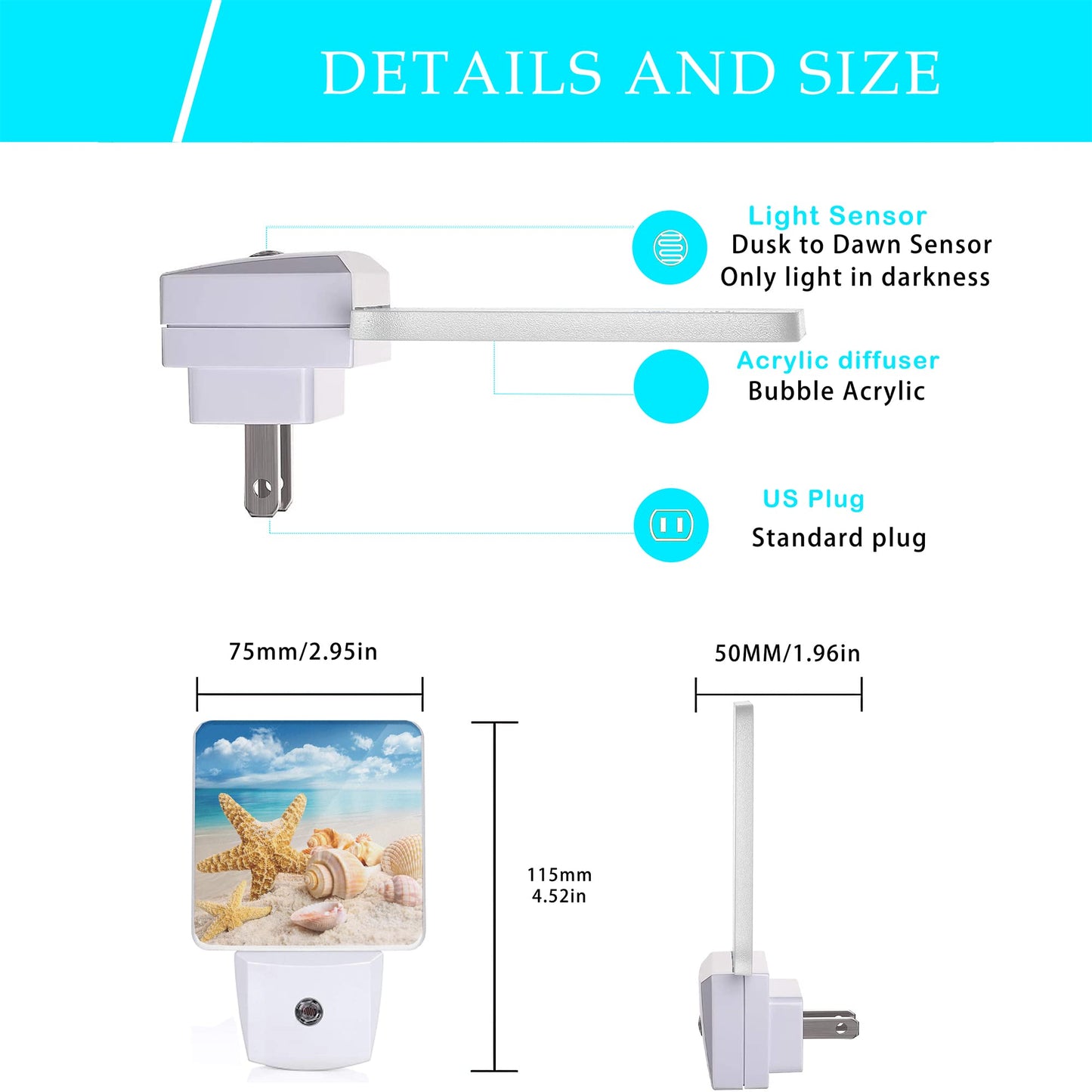 Oeaskly Starfish and Seashells Beach Night Light,Night Lights Plug into Wall for Boys Girls, Led Lights Indoor Home Decor 0.5W Nightlight Sleep Friendly