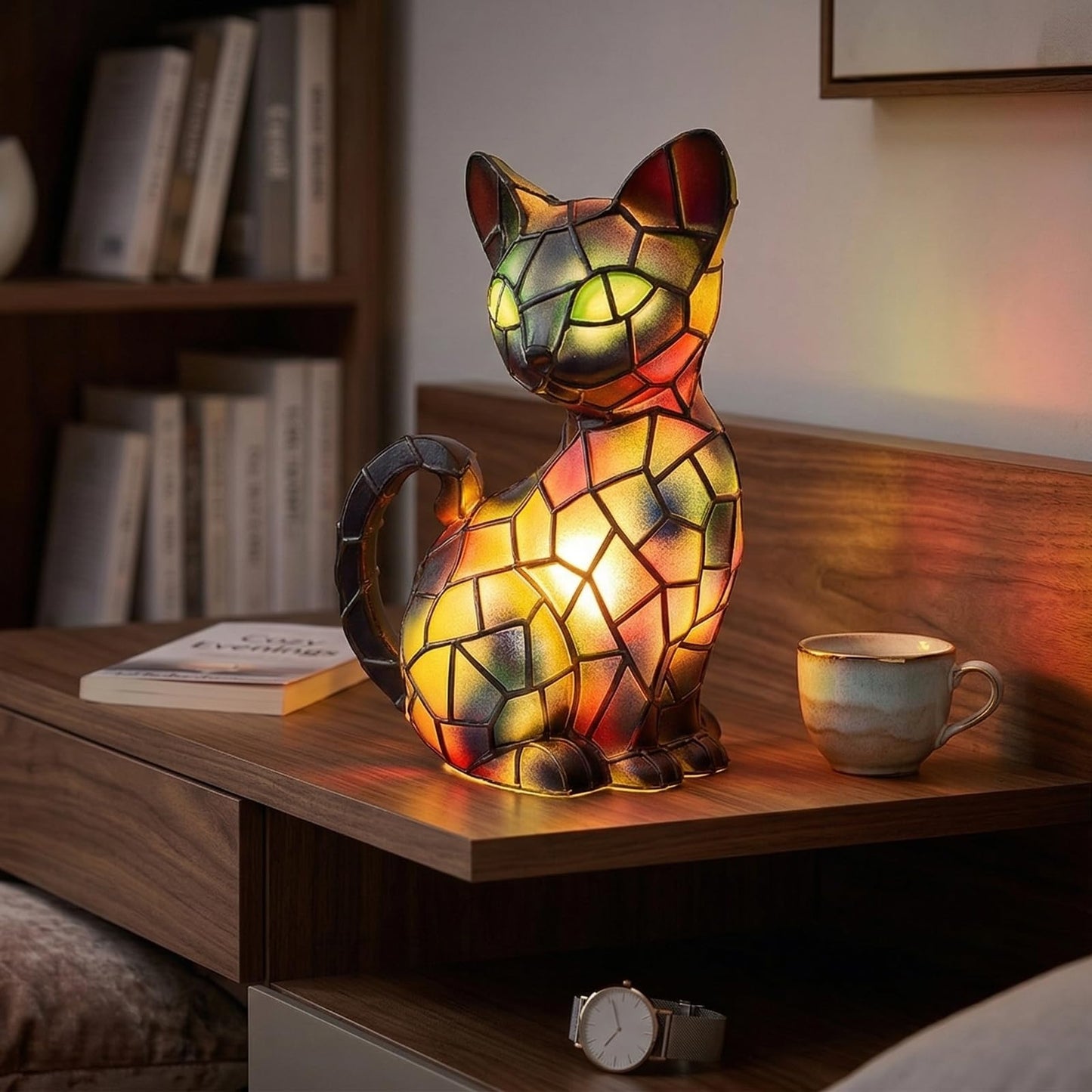 Technohom Cat Lamp – Stained Glass Cat Night Light, Cat Lamp Stained Glass Desk Decor for Home or Bedroom or Gifts