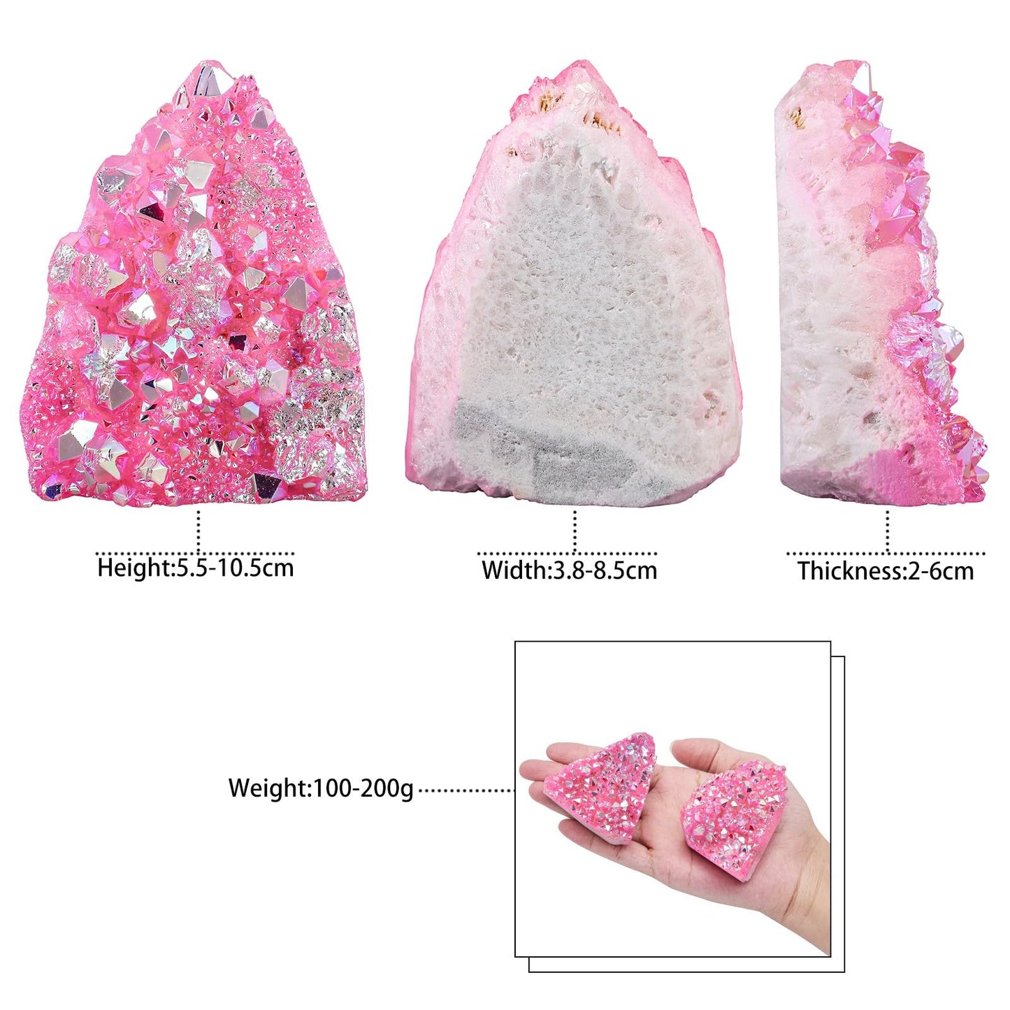 mookaitedecor Natural Clear Quartz Crystal Cluster Titanium Coated Geode Stone Self-Standing Rock Quartz Mineral Specimen for Healing Home Office Decor, Pink