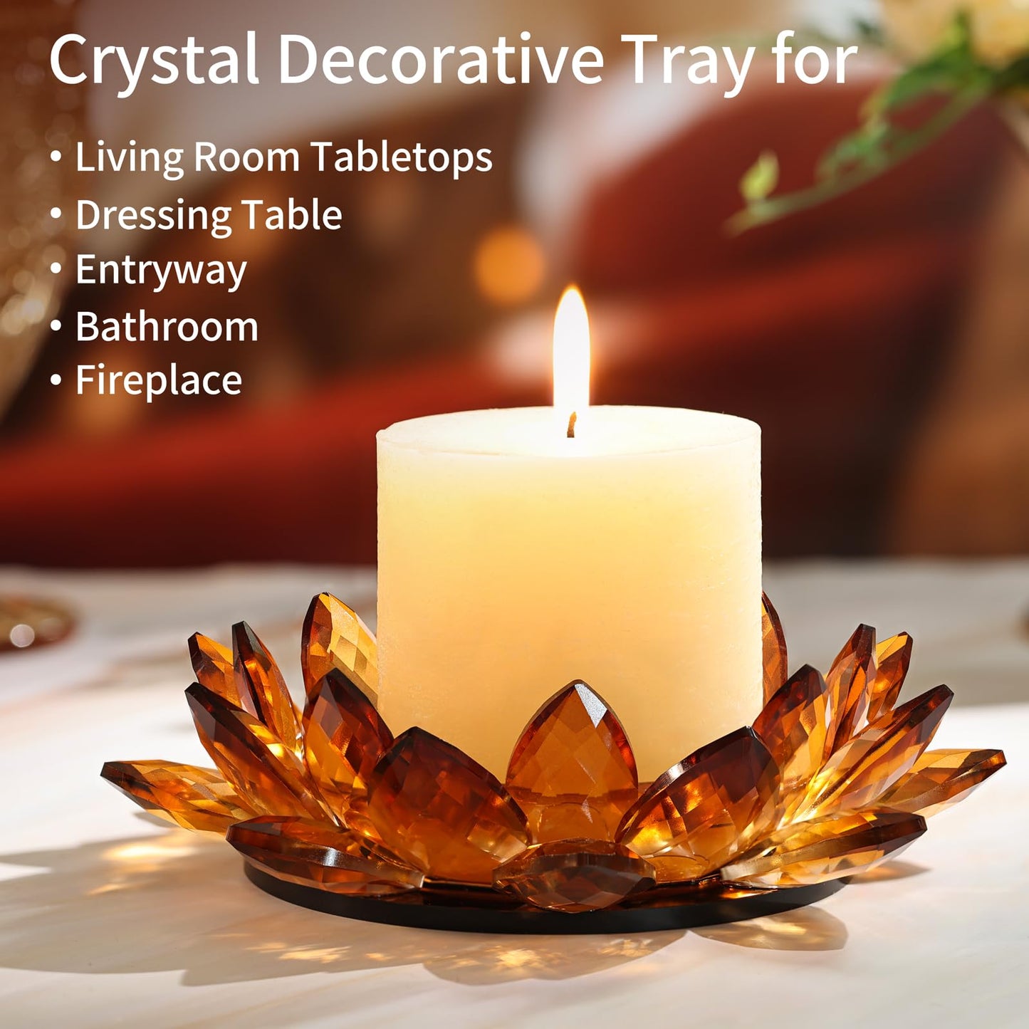 Crystal Lotus Candle Dish – Amber Decorative Tray for Candles & Diffusers