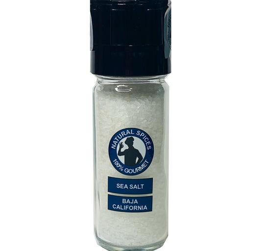 100% Gourmet Baja California Sea Salt Grinder (6 oz) – Pacific Ocean Mineral Salt – Natural & Unrefined – Coarse Sea Salt for Cooking, Seafood & Finishing – Refillable Glass Grinder