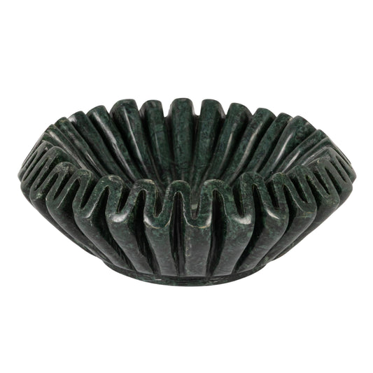 Creative Co-Op Round Marble Pleated Dish, Black