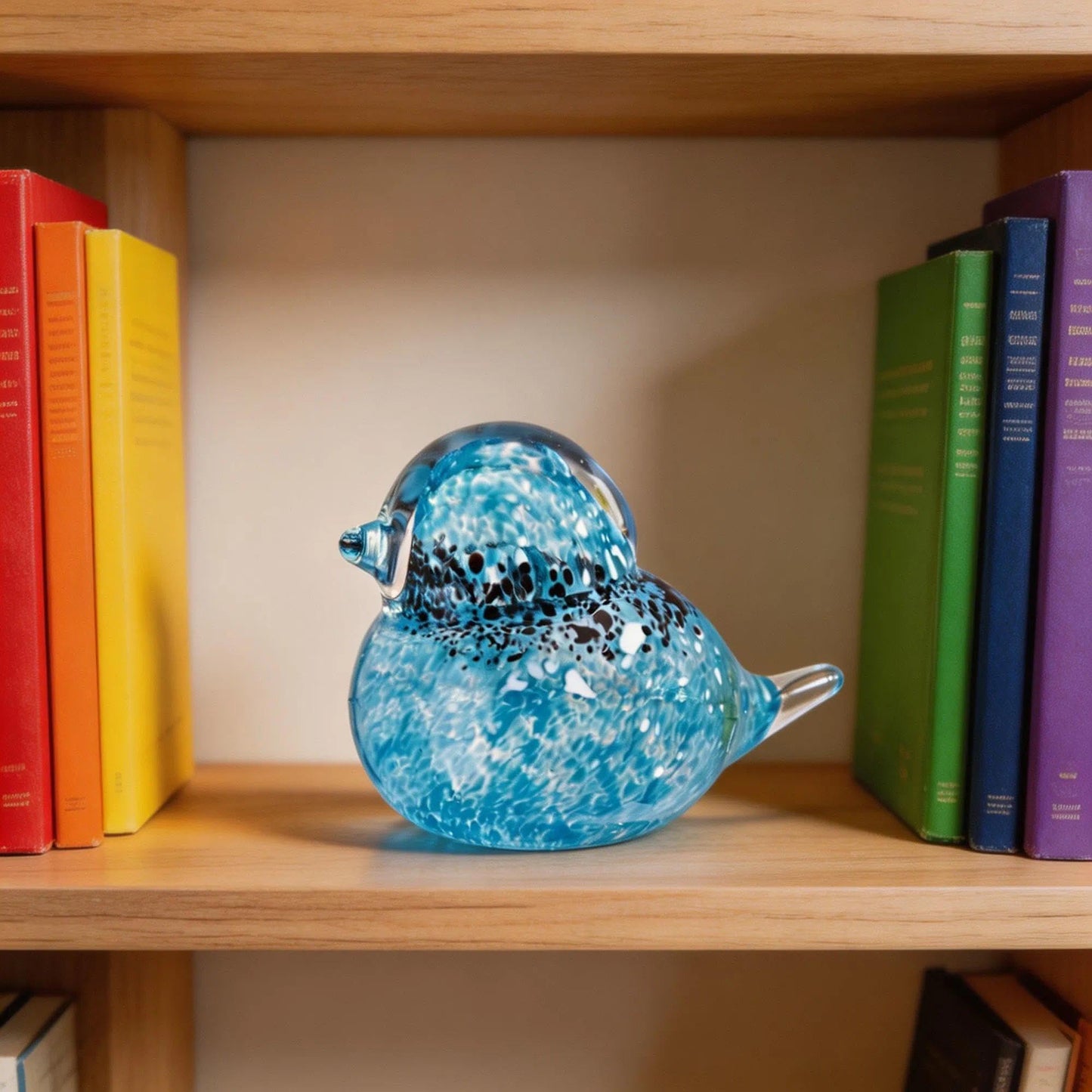 QFkris 4" Hand Blown Glass Blue Birds Figurine, Art Glass Animal Sculpture Status for Desk Table Home Office Decoration, Crystal Paperweight Gift for Bird Lover