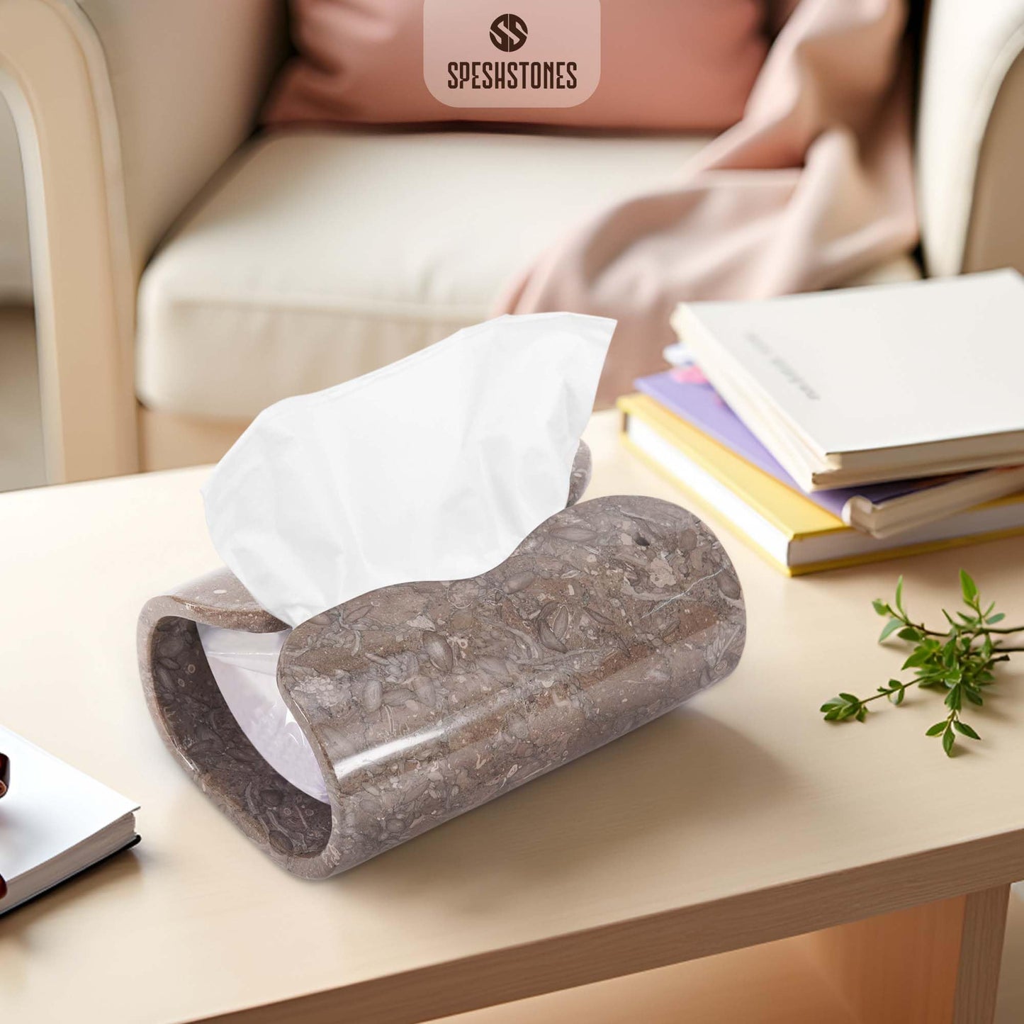 SPESHSTONES Marble Tissue Box Holder 7.5 Inch Handmade Tissue Box Cover Rectangle for Modern Bathroom Decor & Home Organizer - Decorative Facial Tissues Boxes Holder for Bedroom & Living Room