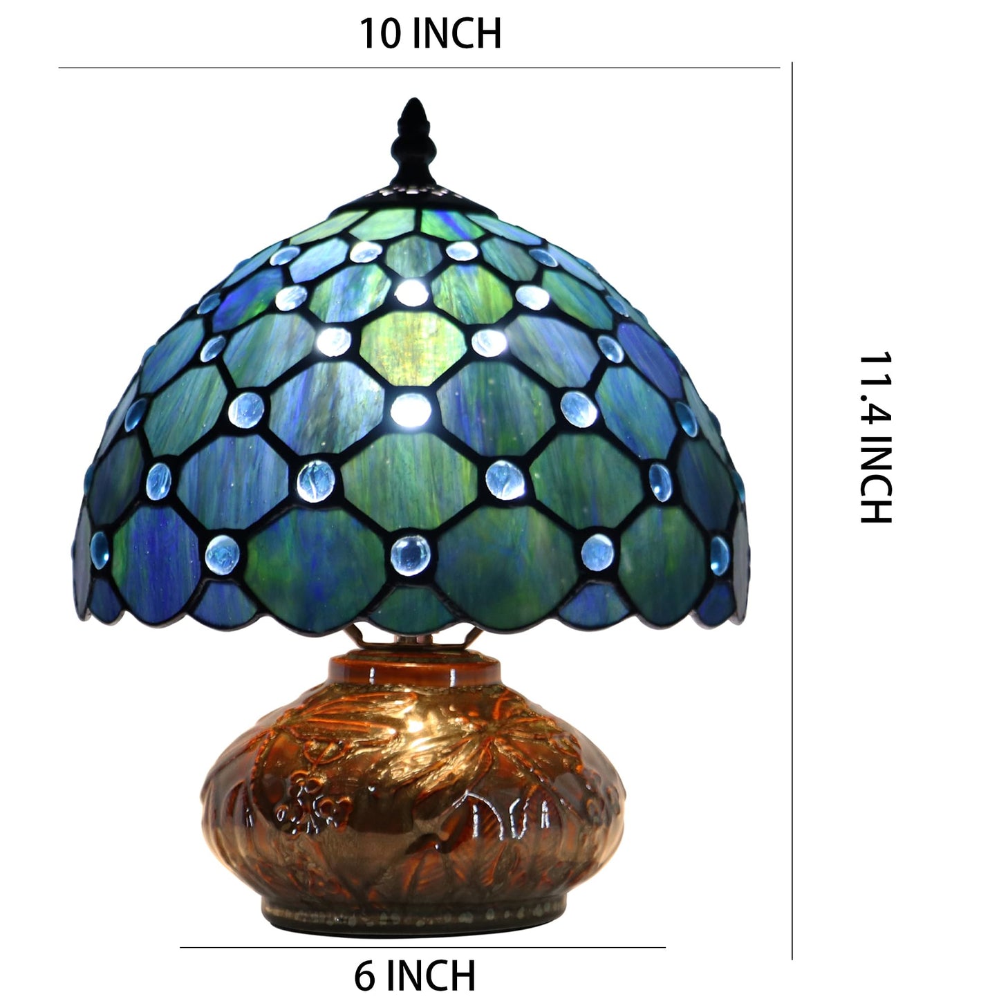 LXHCYOU Small Tiffany Table Lamp, 10X10X11 Inch Mini Stained Glass Mushroom Desk Light Memory Sympathy Ceramic lamp (Sea Blue Pearl Style)
