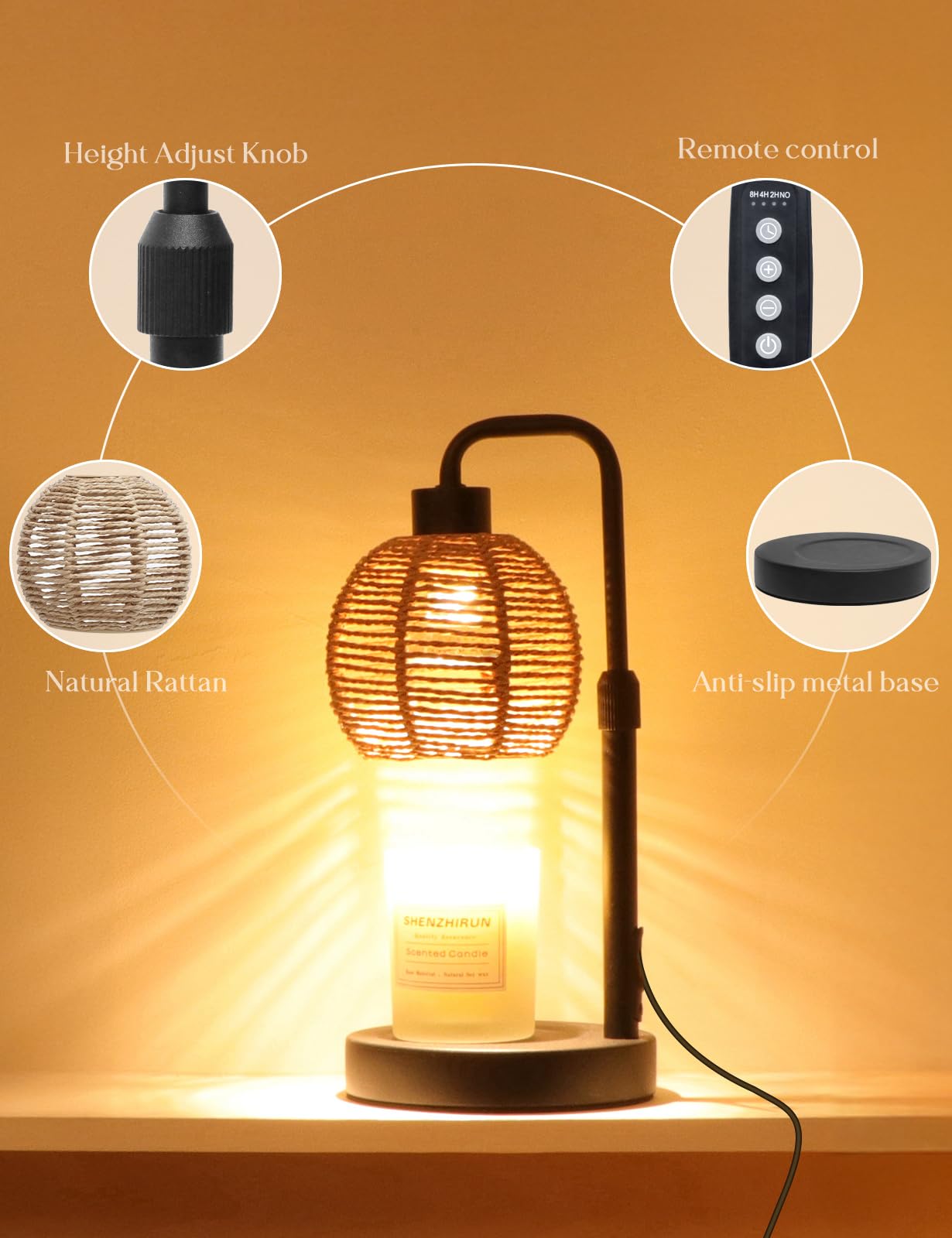 Yohonk Candle Warmer Lamp with Timer Dimmable, Natural Weaving Boho Electric Candle Lamp, Wax Warmer Lamp for Mothers Day Gifts for Mom, House Warming Gifts New Home Decor