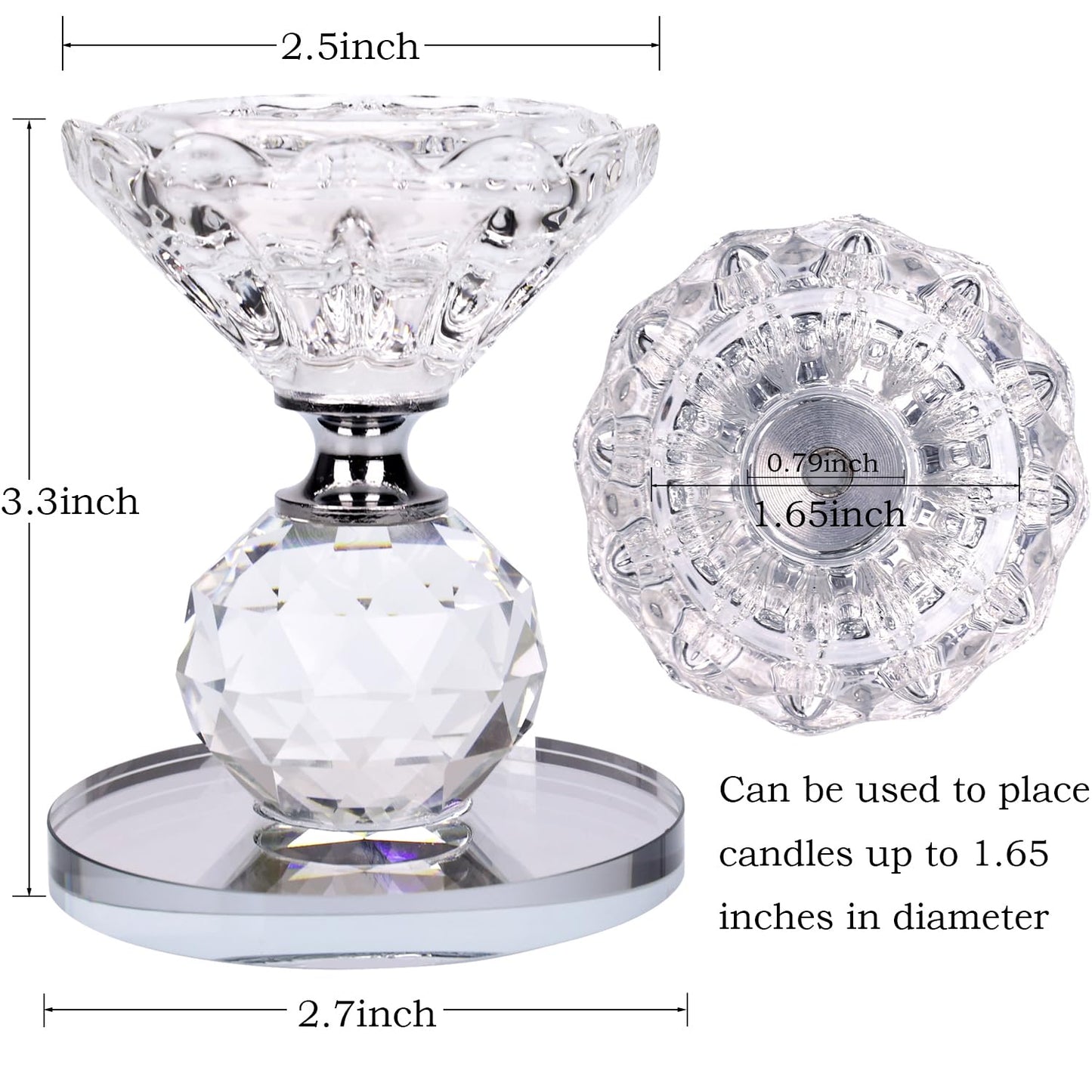 Crystal Glass Candle Holders Set of 2, Diamond Cut Tealight Stands