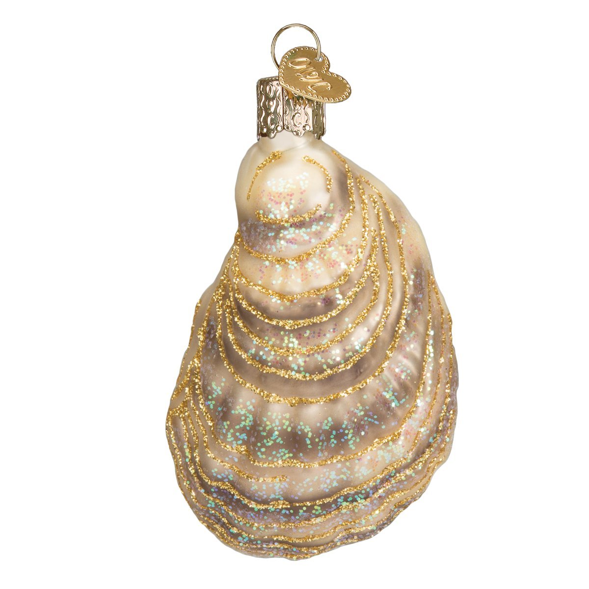 Old World Christmas Oyster with Pearl Glass Blown Ornament for Christmas Tree, Handcrafted Holiday Decoration, Seashell Collection