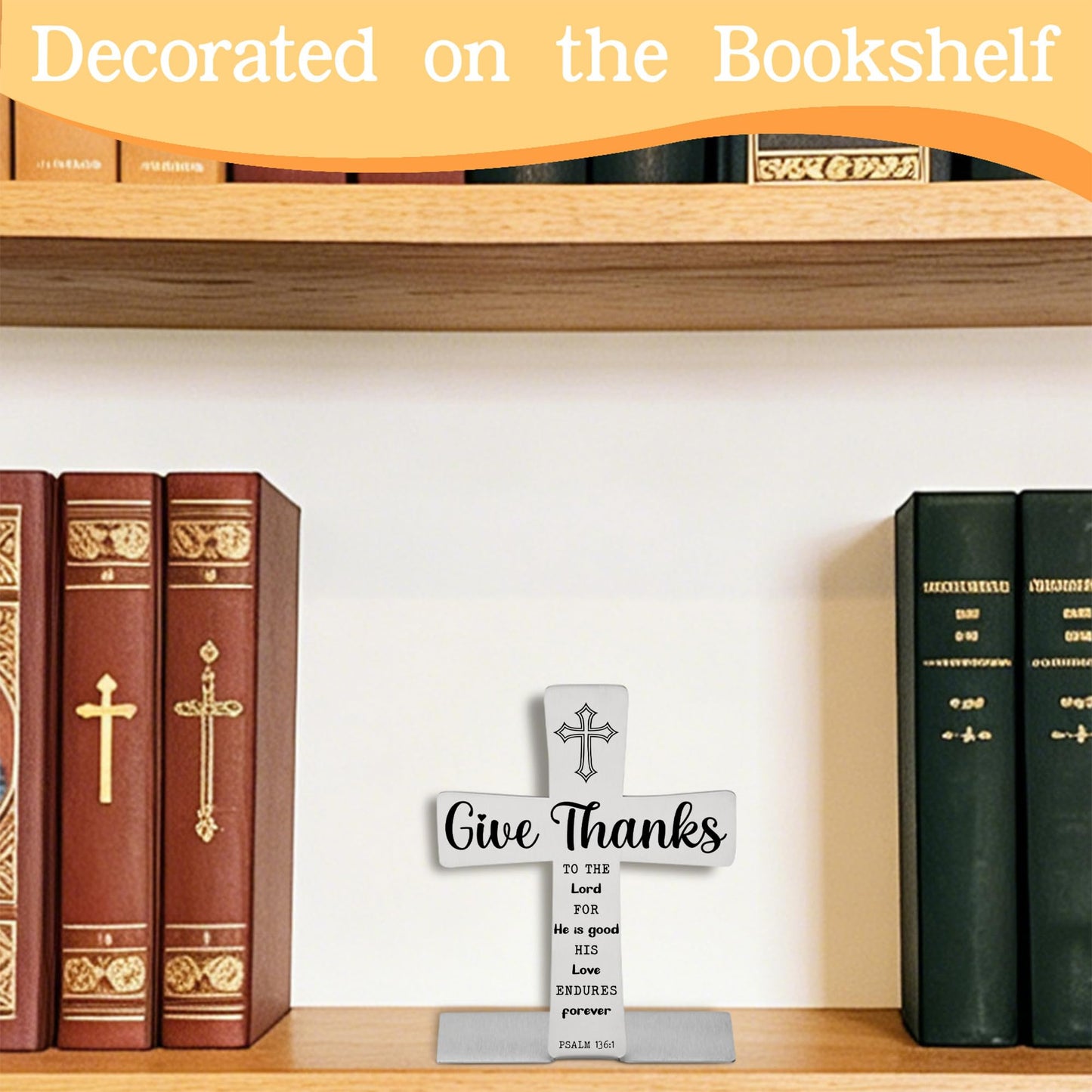 Christian Thank You Desk Cross Psalm 136:1 Encouragement Gift for Coworker Teacher Nurse Friend, Appreciation Graduation Inspirational Office Desk Decor, DSH897