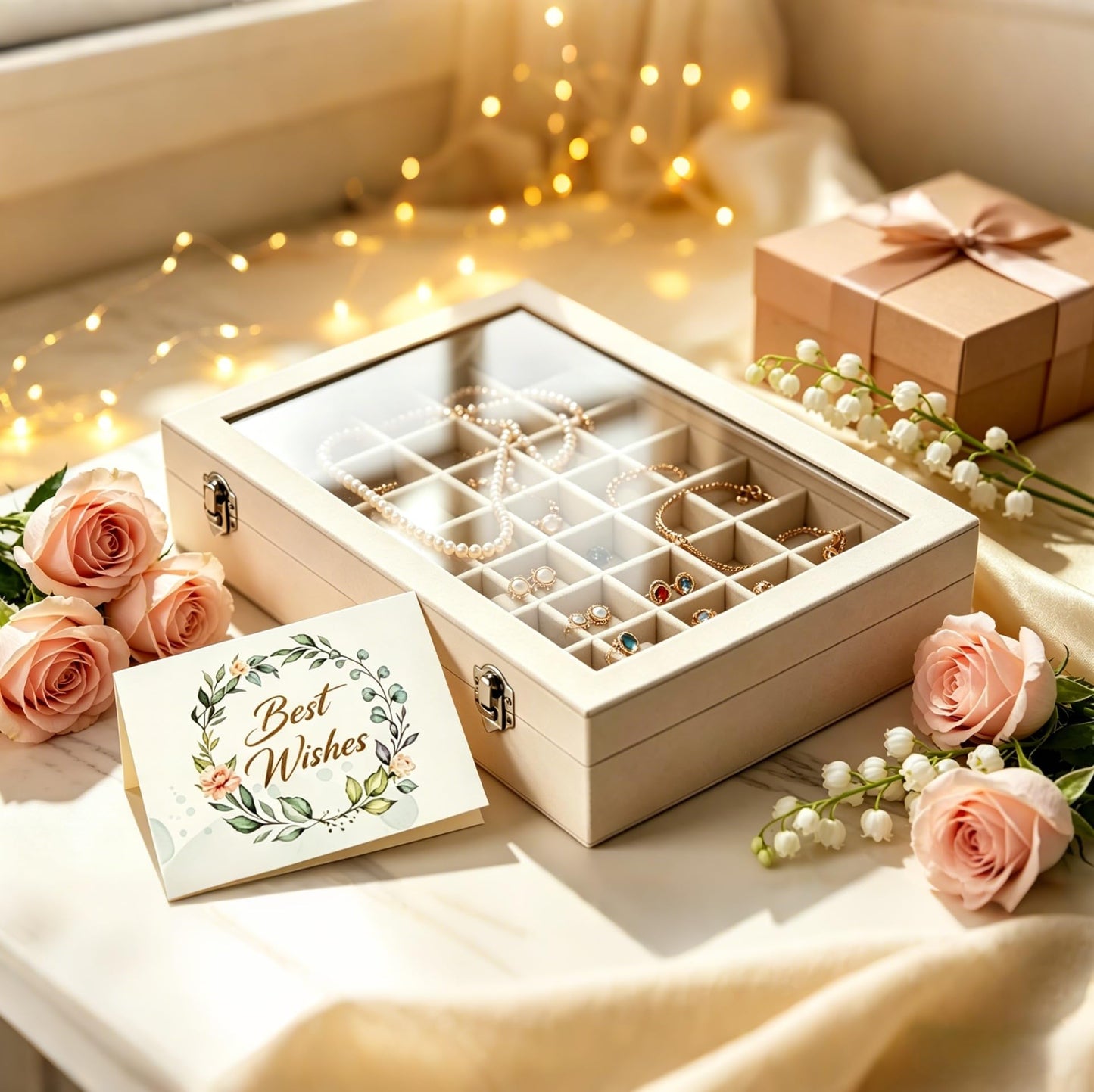 Pazpsar 48 Grid Velvet Jewelry Tray Organizer with Transparent Lid, Stackable Display Case for Ring Earring Necklace Pendant Brooch Storage,Anti-Scratch Clear Cover Jewelry Holder for Women Girls