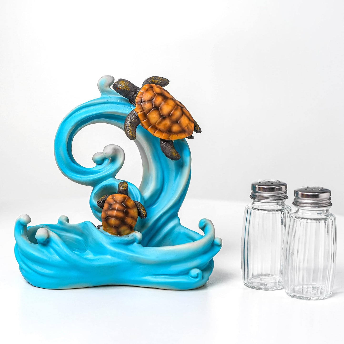 Farmhouse Kitchen DéCor Salt And Pepper Shakers Set - Salt And Pepper Dispenser with Resin Ocean Sea Turtle Figurine And Statues Holder - Elegant Glass Spice Jars