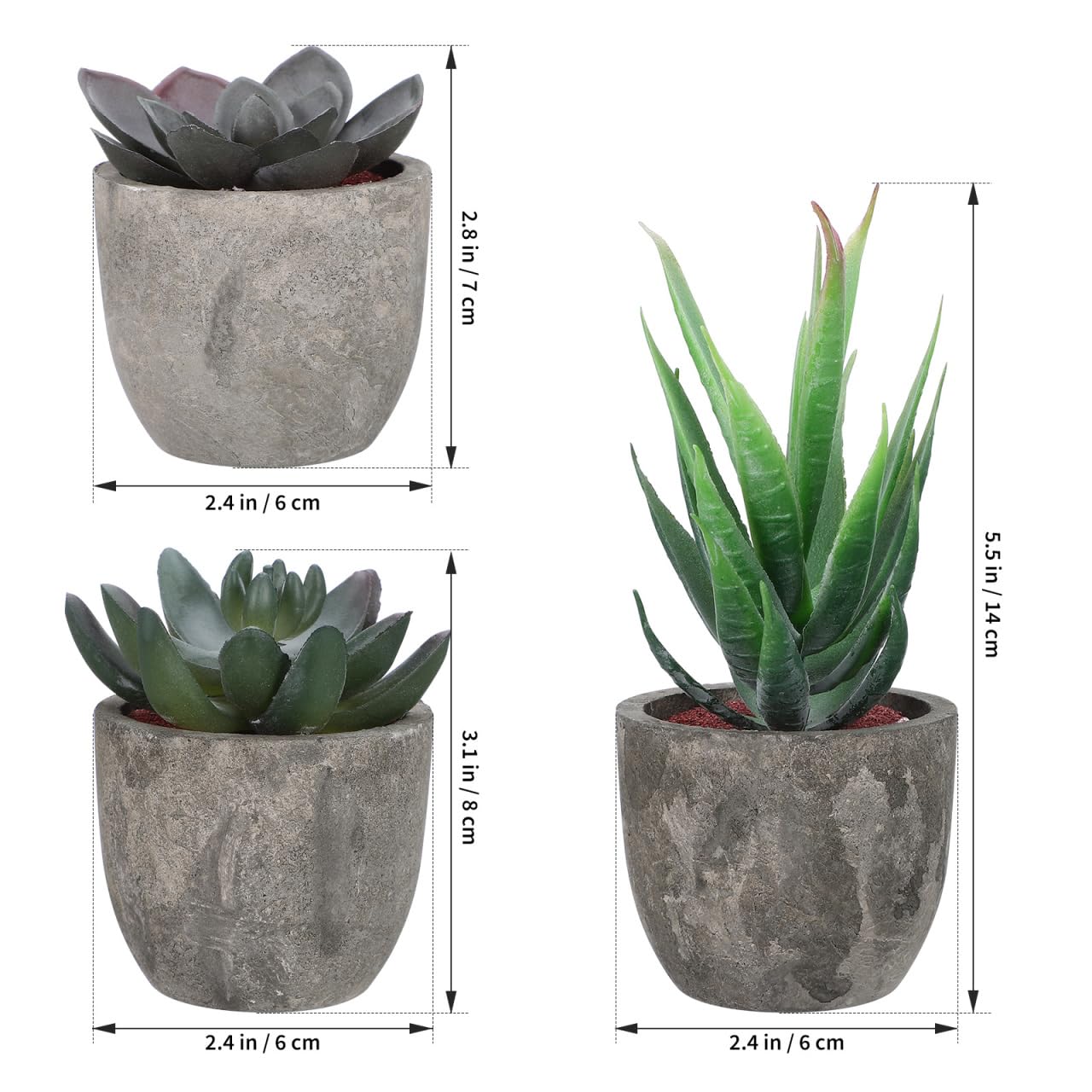 3pcs Faux Succulent Bonsai Cactus Plant Pot Flower Pot Container Plant Bonsai Artificial Simulation Plants with Pots， Gife Idea Decorative