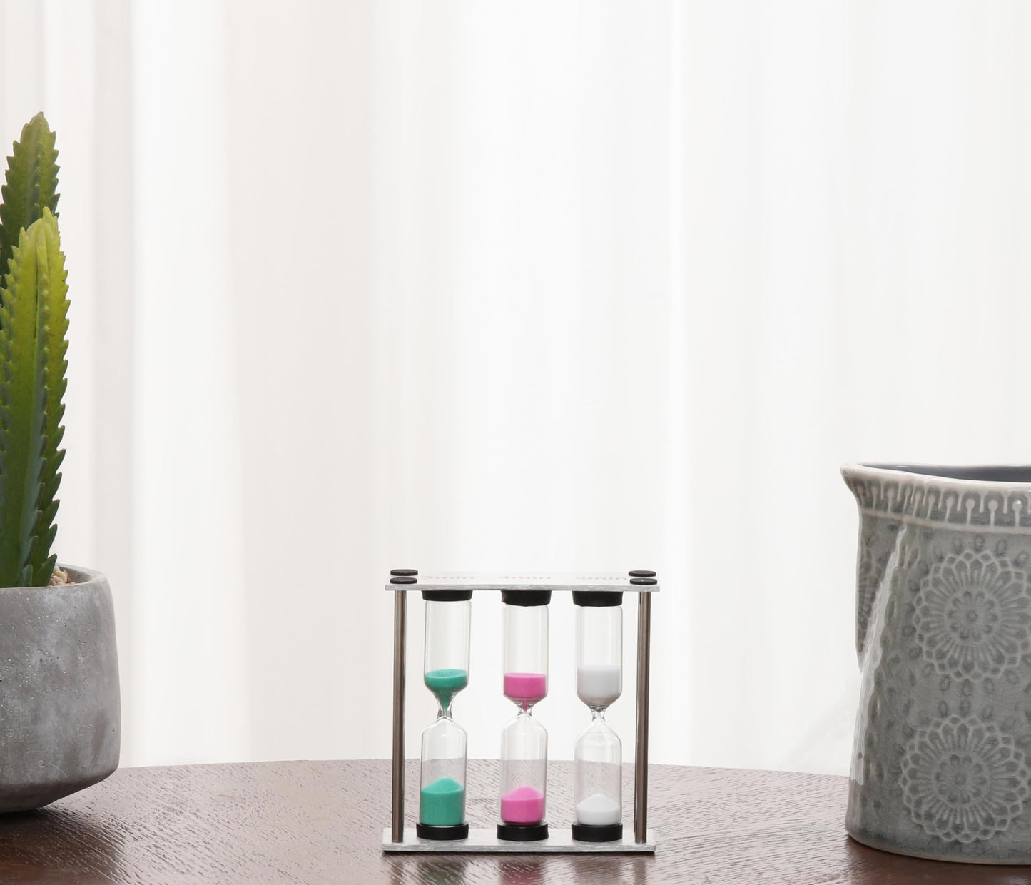 Small 3-in-1 Sand Timer, 3 inch Hourglass with Brushed Stainless Steel Frame, 3 4 5 Minute Kitchen Tea Coffee Cooking Timer, Desk Productivity Tool & Decorative Office Gift Family or Friends Present