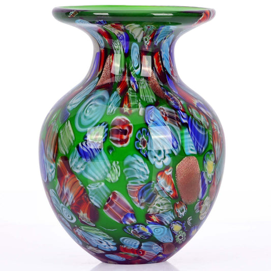 Hand Blown Glass vase, Colorful Glass Decorative vase, Glass Art Green vase for Bookshelf Coffee Table Floor Mantelpiece Entry Table top TV Stand and Dining Table Centerpiece Decorative vase.