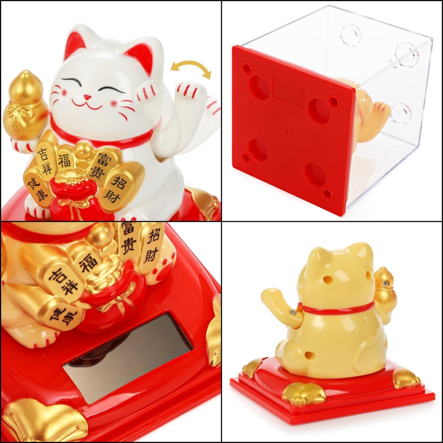 Cididu 2 Pack Solar Waving Cat, Small Lucky Cat Waving Arm Solar Powered, Stackable Good Luck Fortune Cat Window Sun Catcher Car Dashboard Decor, Portable Suncatchers Welcoming Cat with Clear Cover