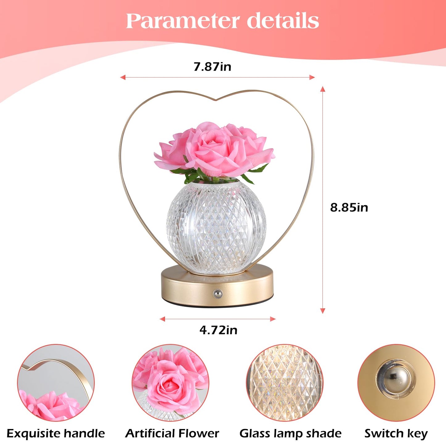 AMWGIMI Women Gifts Rose Flower Lamp,Rechargeable Cordless LED Touch Lamp