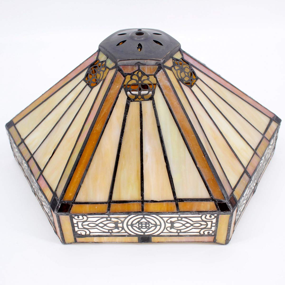 WERFACTORY Tiffany Table Lamp Yellow Hexagon Stained Glass Bedside Lamp