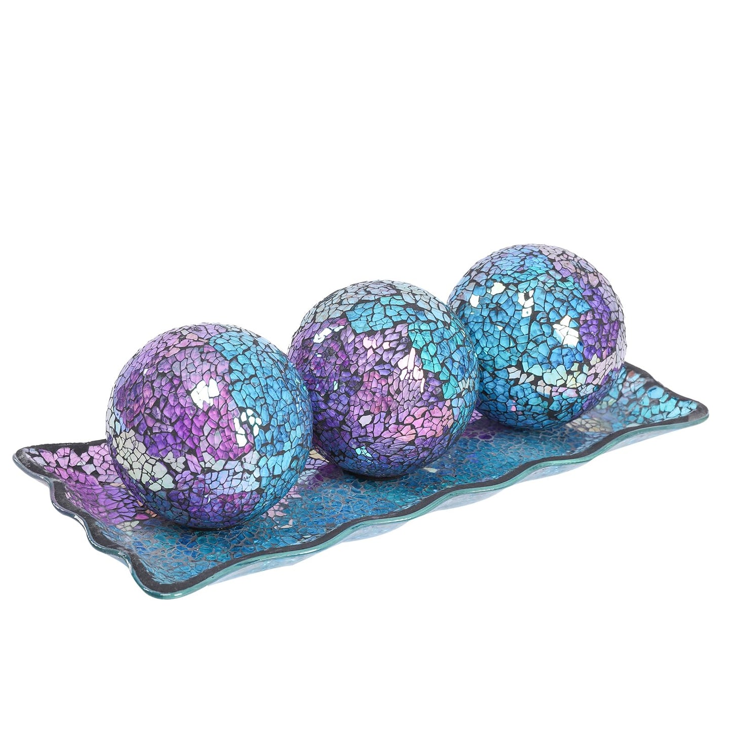 Afirst Decorative Ball and Glass Bowl - 4 Inch Mosaic Sphere Centerpiece Table Decorations with Tray for Coffee Table Decor, Living Room,Dining Table,Party,Wedding Decor