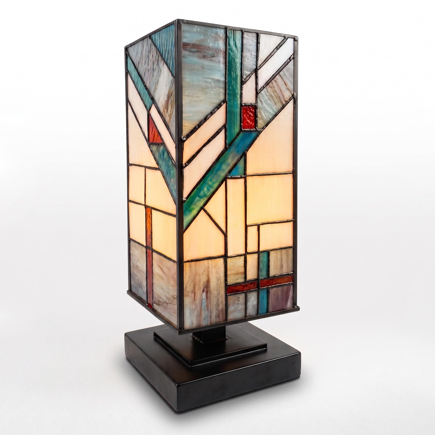 NOCTAVERA Tiffany-Style Table Lamp, Mission-Design Stained Glass