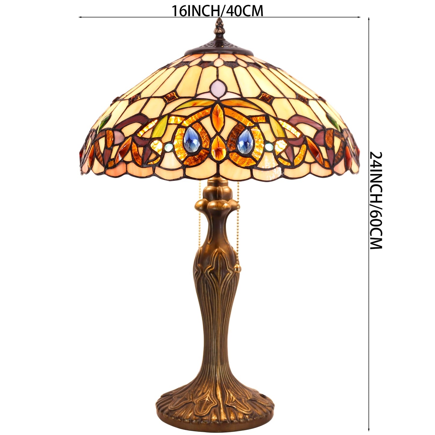 WERFACTORY Tiffany Style Table Lamp Colorful Stained Glass Bedside Lamp 24"