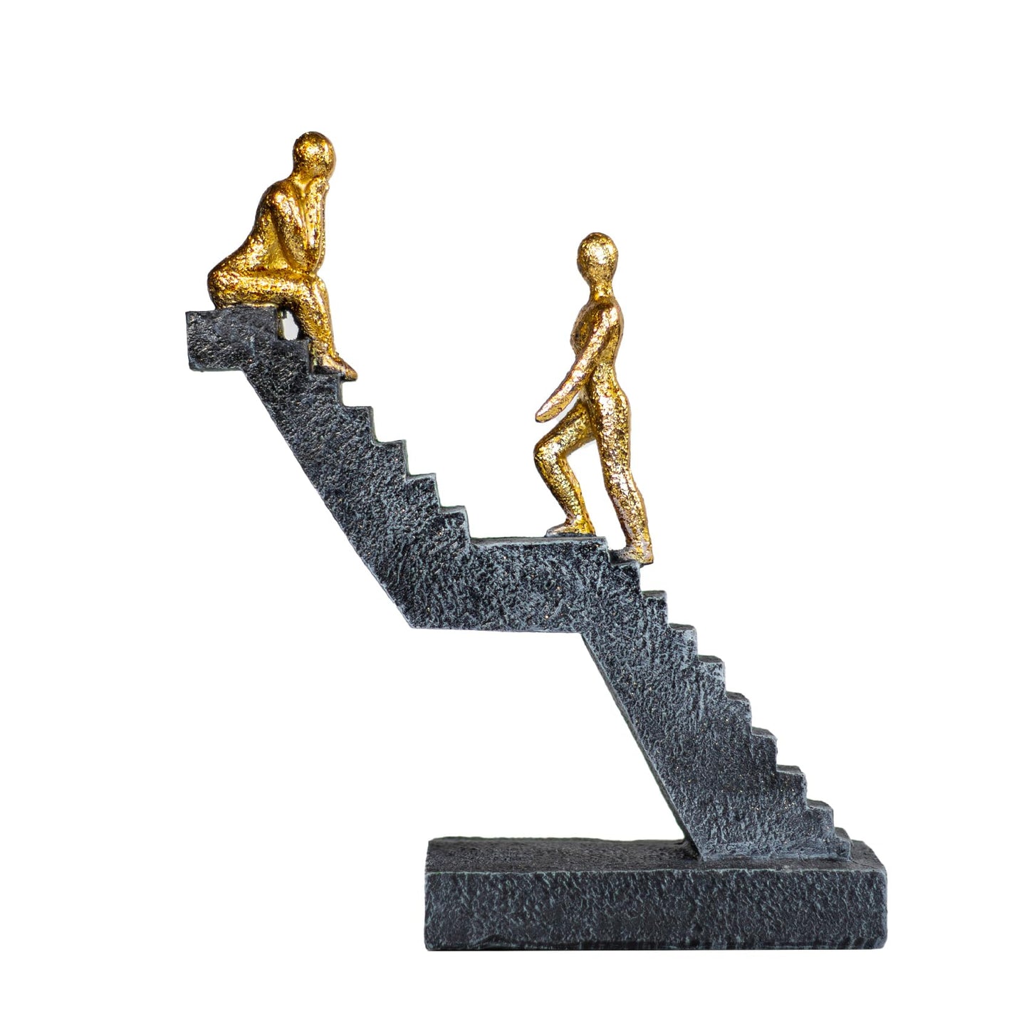 Hebdids Modern Staircase Sculpture, Gold Figures on Black Steps, 8.66 x 7.09 x 2.56 inches, Contemporary Art Decor
