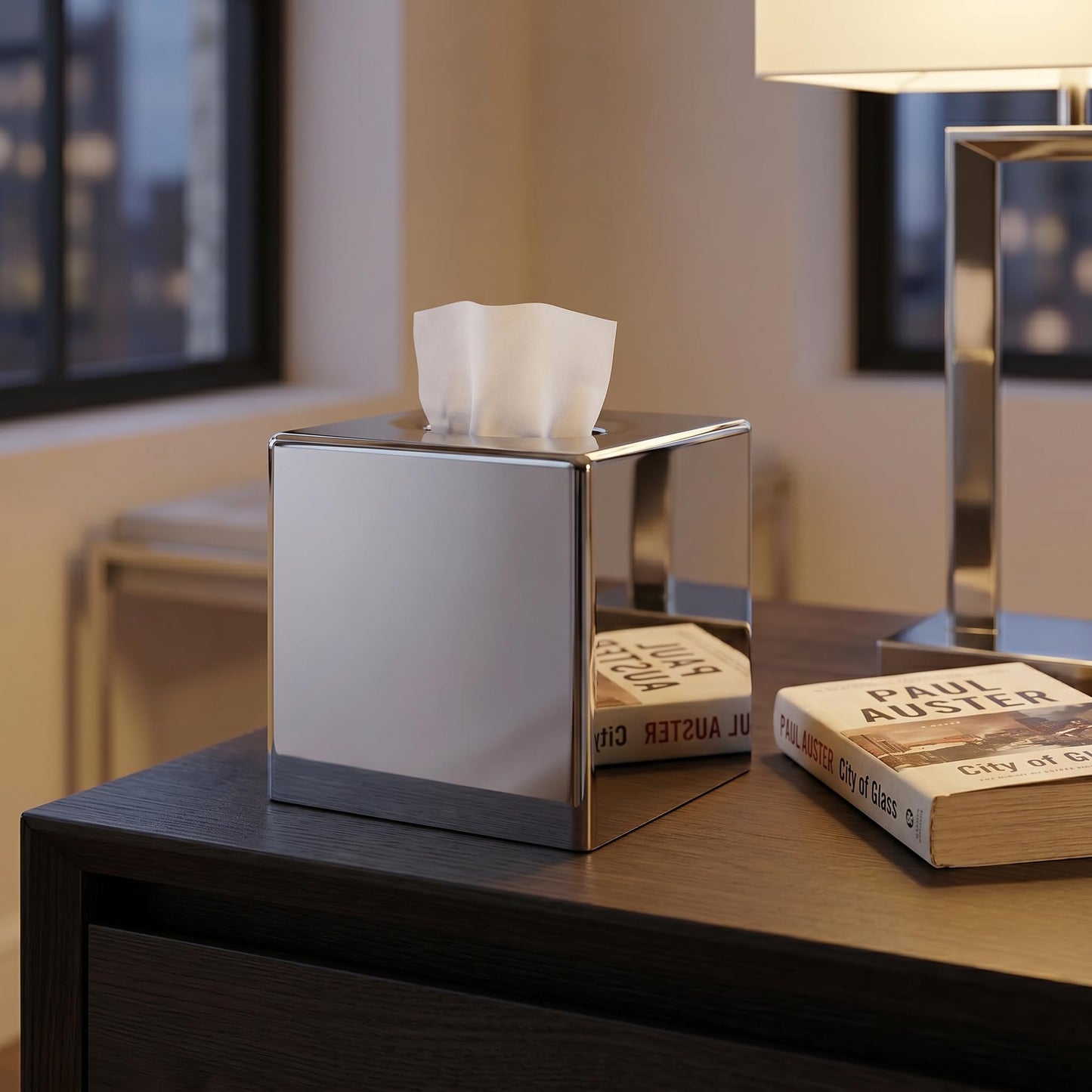 ABS Plastic Square Tissue Box Cover Facial Tissue Holder Silver Square Holder for Bathroom Vanity Countertops Bedroom Dresser Night Stand 5.38X5.38X5.11In Non-Stainless Steel