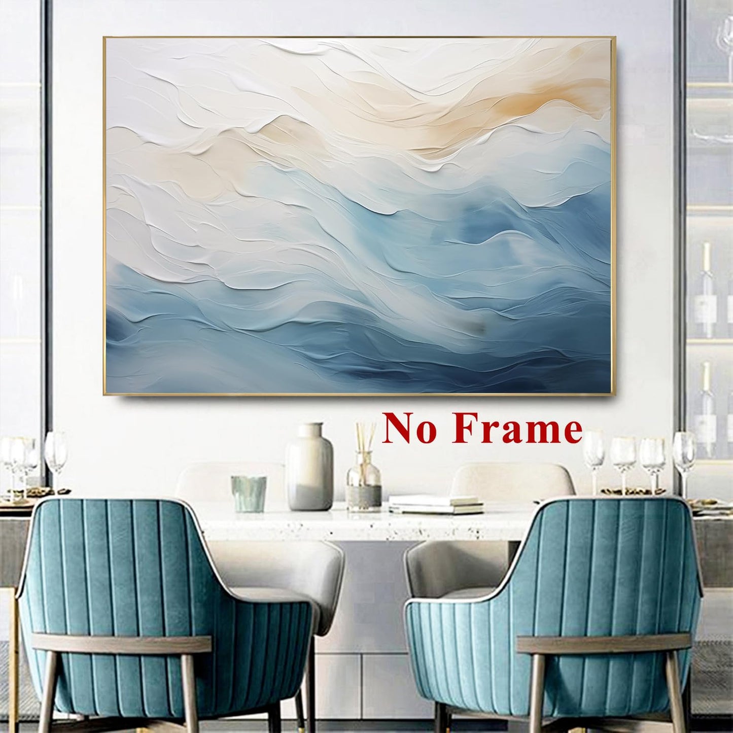 Blue Ocean Picture Abstract Sea Print Modern Wave Paintings White Blue Artwork Coastal Modern Wall Art Trendy Beach Prints Abstract Seascape Painting Ocean Wave Pictures for Bedroom 16x24in No Frame