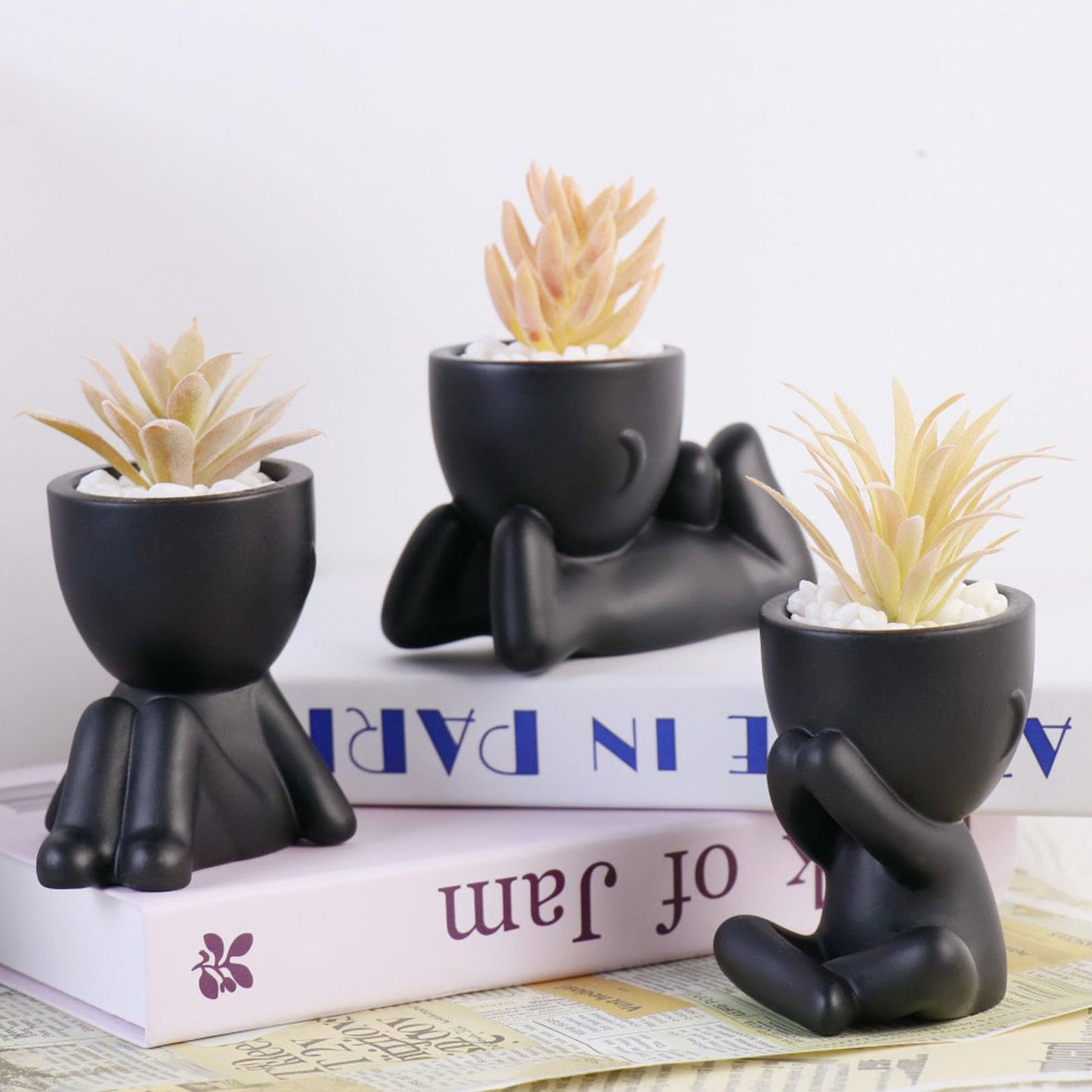EMINGSKY 3 Pack Fake Plants Succulents Plants Artificial for Women,Office Desk, Bedroom,Bathroom Aesthetic Decor