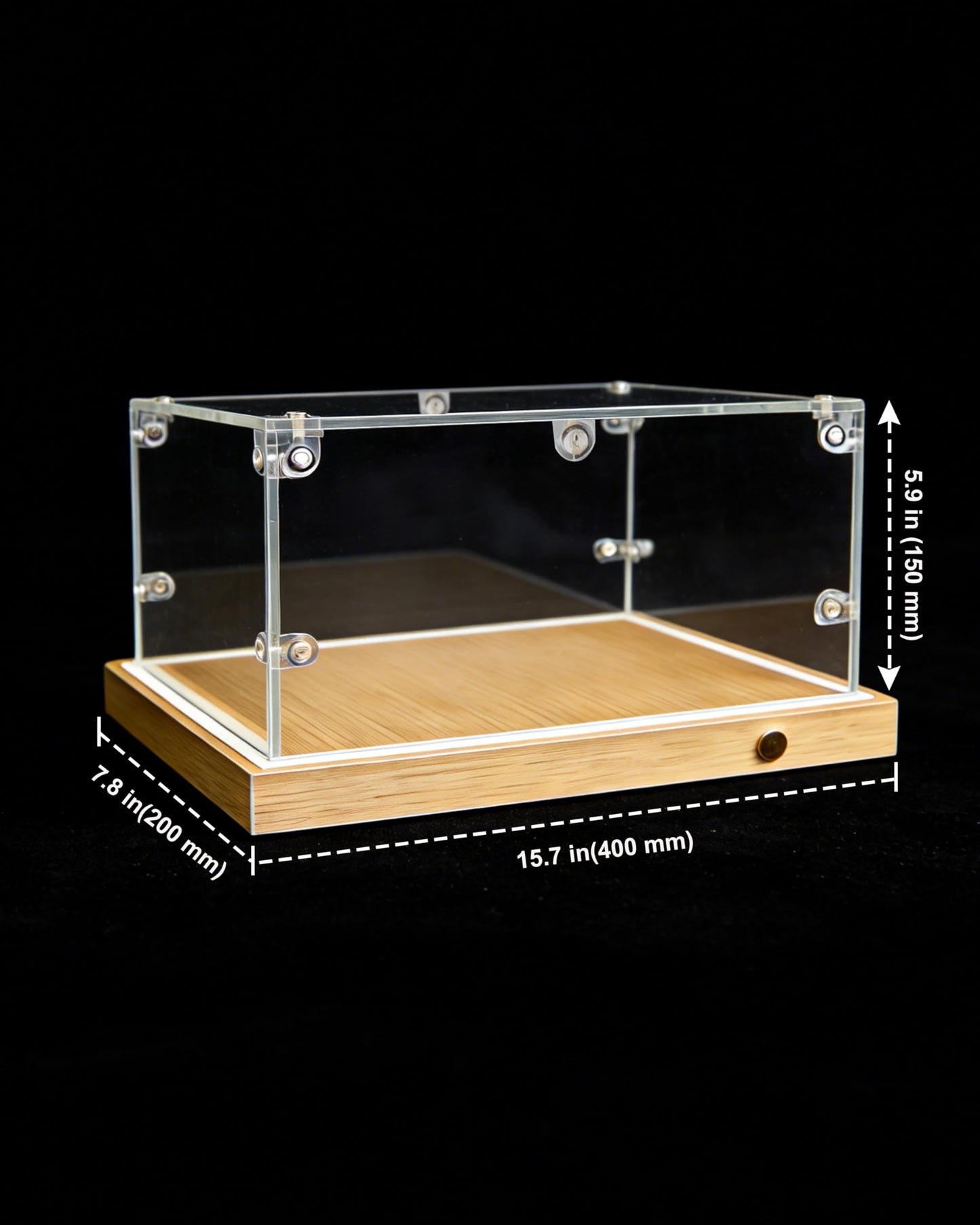 POKIAUTO Clear Acrylic Display Case with RGB Lights, Acrylic Storage Organizers Box Dustproof Showcase on Wooden Base for Toys/Figures/Collectibles, APP & Button Control, Music Sync (15.7x7.8x5.9in)