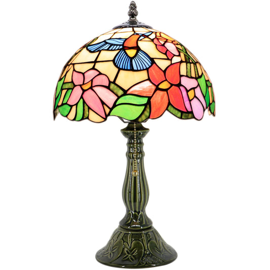 MQYXH Tiffany Style Stained Glass Table Lamp 18.5 Inch - Blue Hummingbird