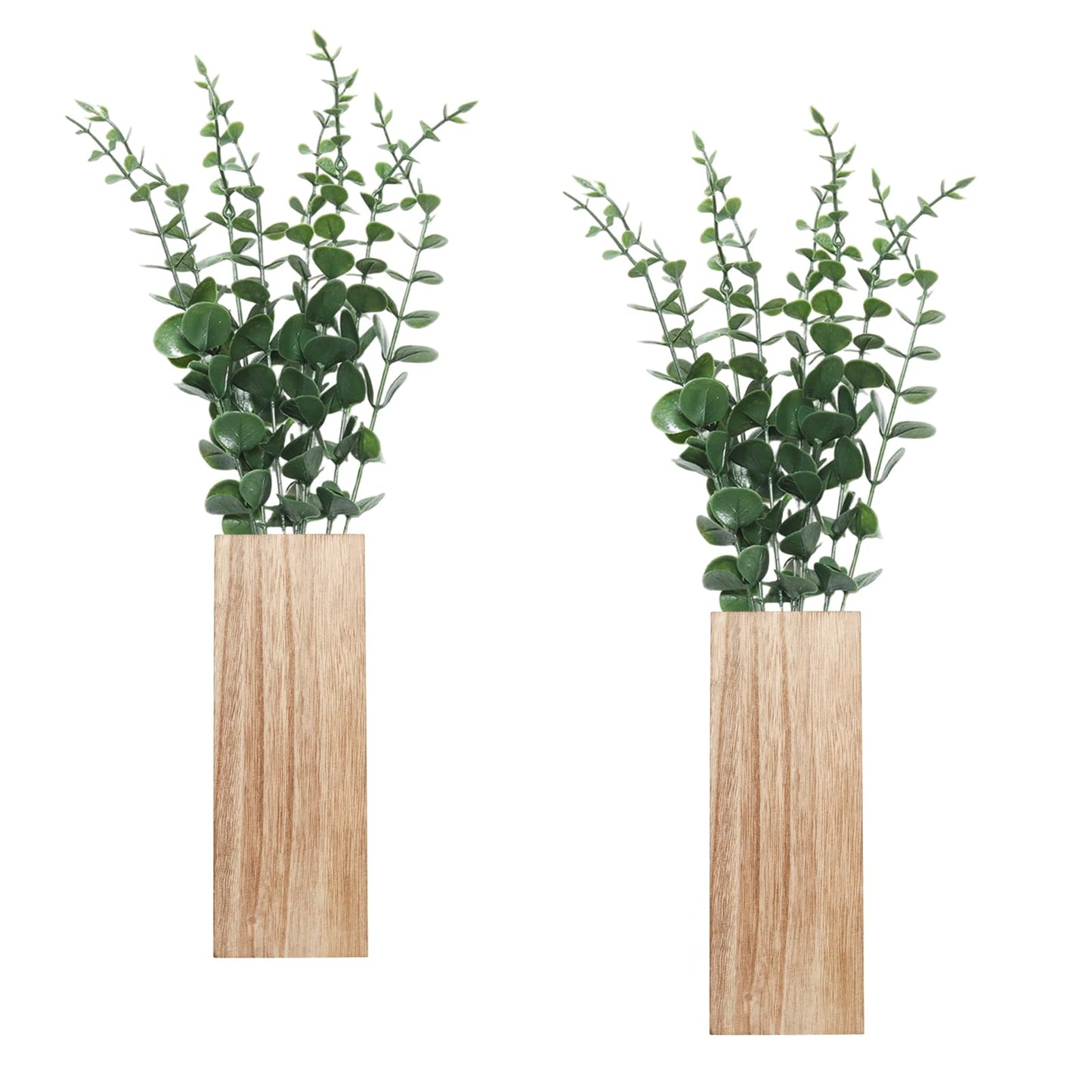 Wuyituart 2 Pack Wood Wall Planter Vase with Artificial Eucalyptus, Natural