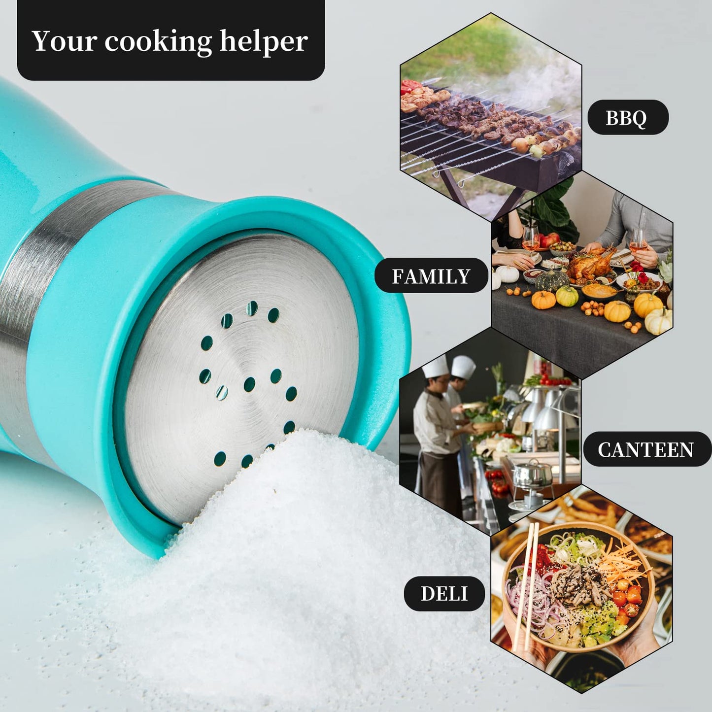 2 Pack Salt and Pepper Shakers Set, Refillable Salt Pepper with Stainless Steel Lid Container Spice Shakers Bottle for Home Kitchen, Restaurant, Picnic (Blue)