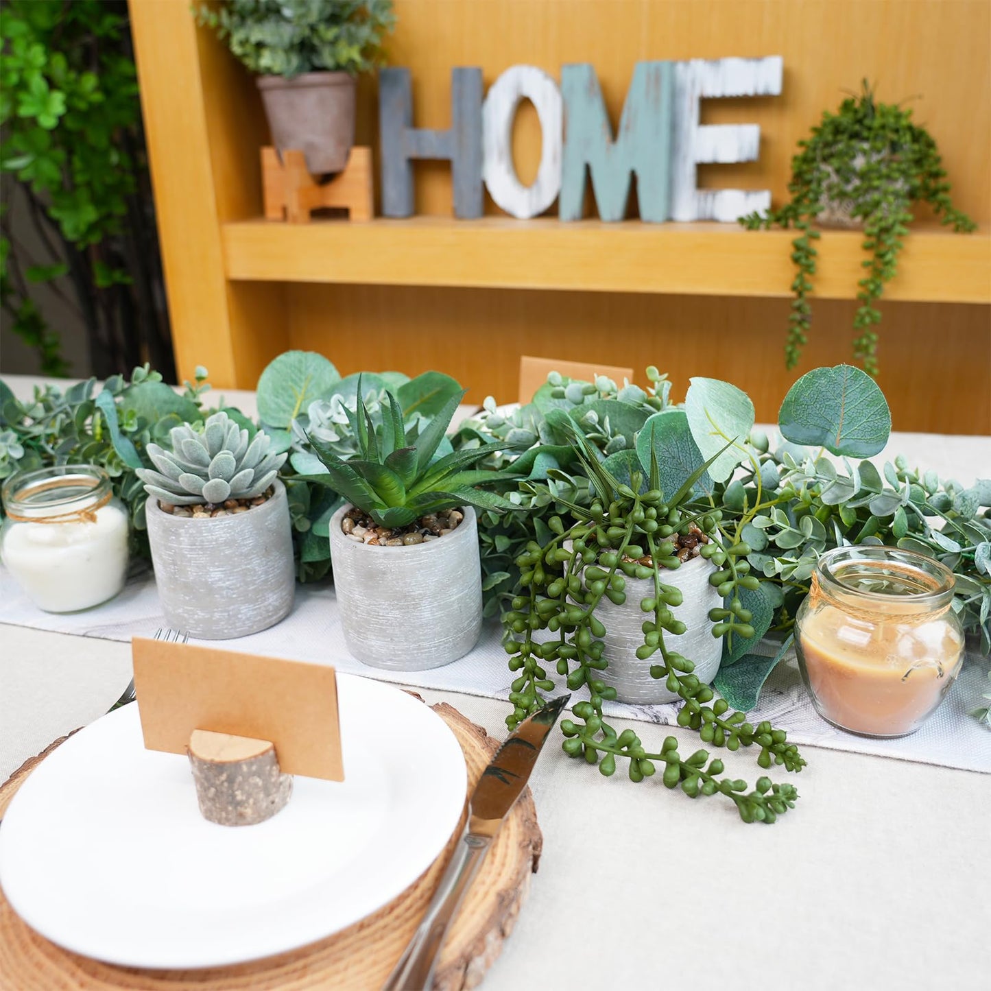 Winlyn 3 Pack Artificial Potted Succulent Plants Faux Aloe Echeveria String of Pearls Succulents in Gray Cement Pots Small Decorative Plants for Home Office Table Shelf Windowsill Greenery Décor