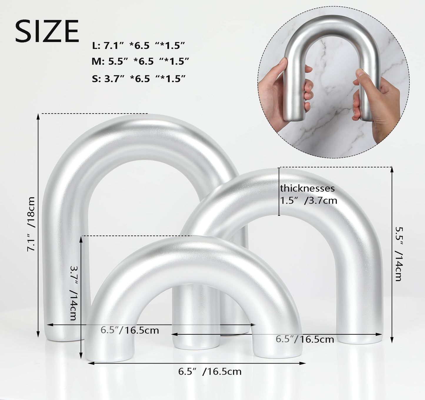 HMASYO 3Pcs Sliver Arch Decorative Objects Statue, Coffee Table Bookshelf Aesthetic Decor for Living Room Bedroom, Knick Knacks Home Table Top Decor for Shelves Boho Office Decor