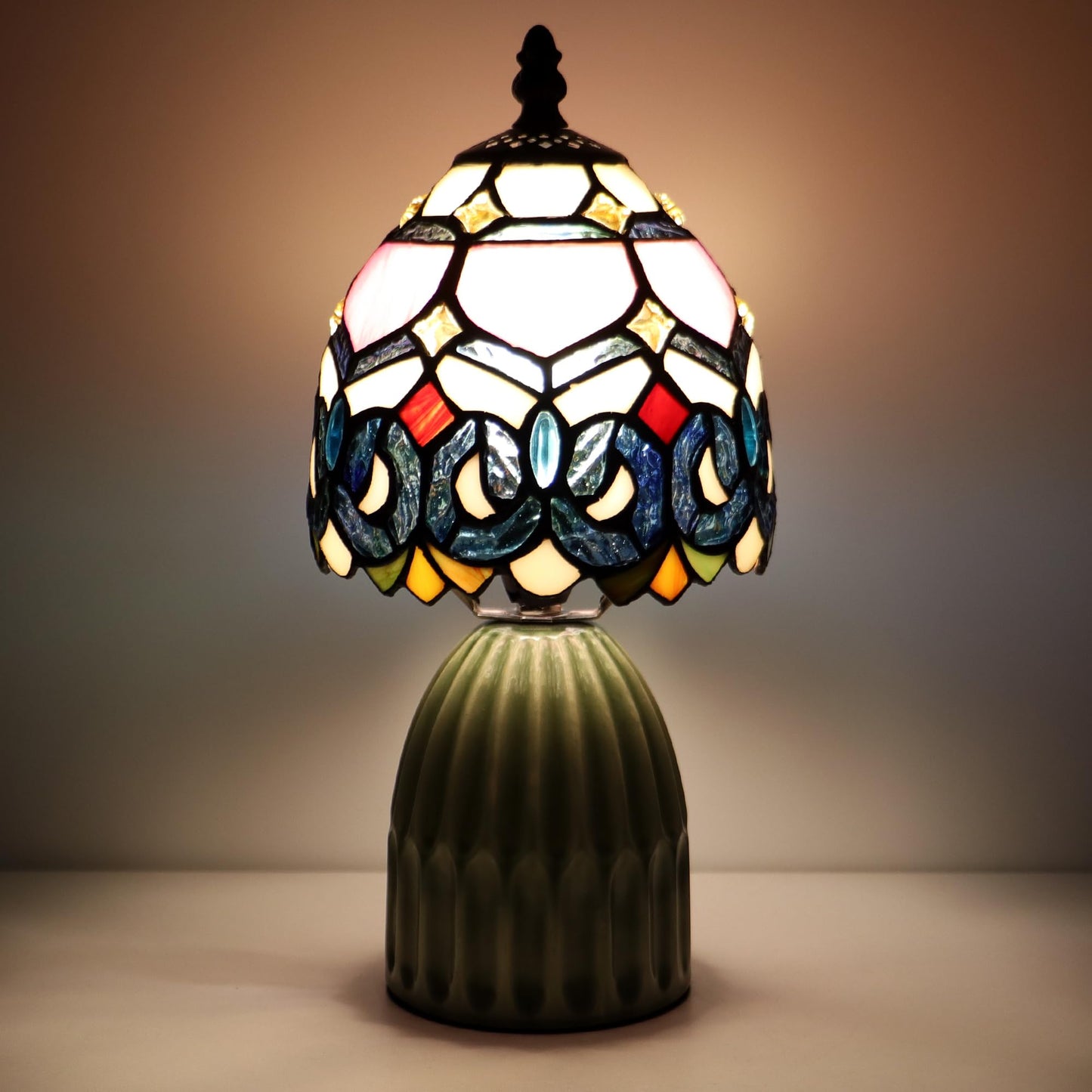 MQYXH Tiffany Stained Glass Mushroom Table Lamp 12.5 Inch -Pink Jewelry