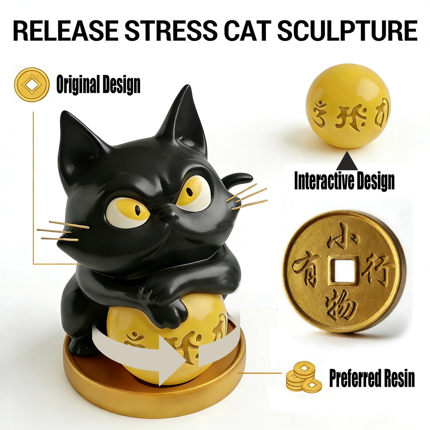 AohaiNova Black Cat Statue Destress,Emotional Support Desk Cats Figurines
