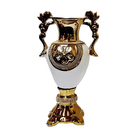 ICE Armor 18" H White & Golden Color Ornate Crystal Floral Accent Ceramic Vase Stylish Home and Office Decor Luxury Ornament Great Gift for Home Lovers