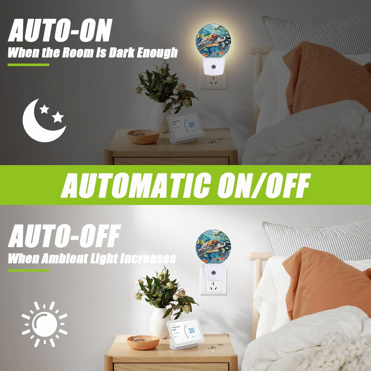 COSHARKLY Sea Turtle Night Light,Underwater World Night Lights Plug into Wall for Kitchens Toilets Bedroom Decorative Half Round Nightlight Led Lamp 0.5W Sleep Friendly