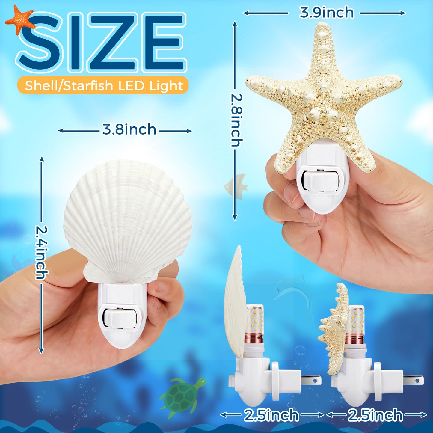 Hortsun 2 Piece Seashell Night Light Seashells and Sea Animal Plug in Night Light Beach Theme Bathroom Decor for Bedroom Bathroom Kitchen Home Decor