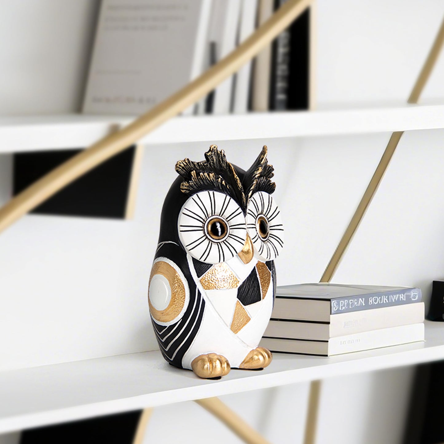 Wiresusan Modern Black and Gold Owl Statue Unique Minimalist Owl Figurine for Home Decor Shelves, Bookshelves, Office Desk Accents Whimsical Animal Sculpture Art Deco Gift for Woman Mom Bird Lovers