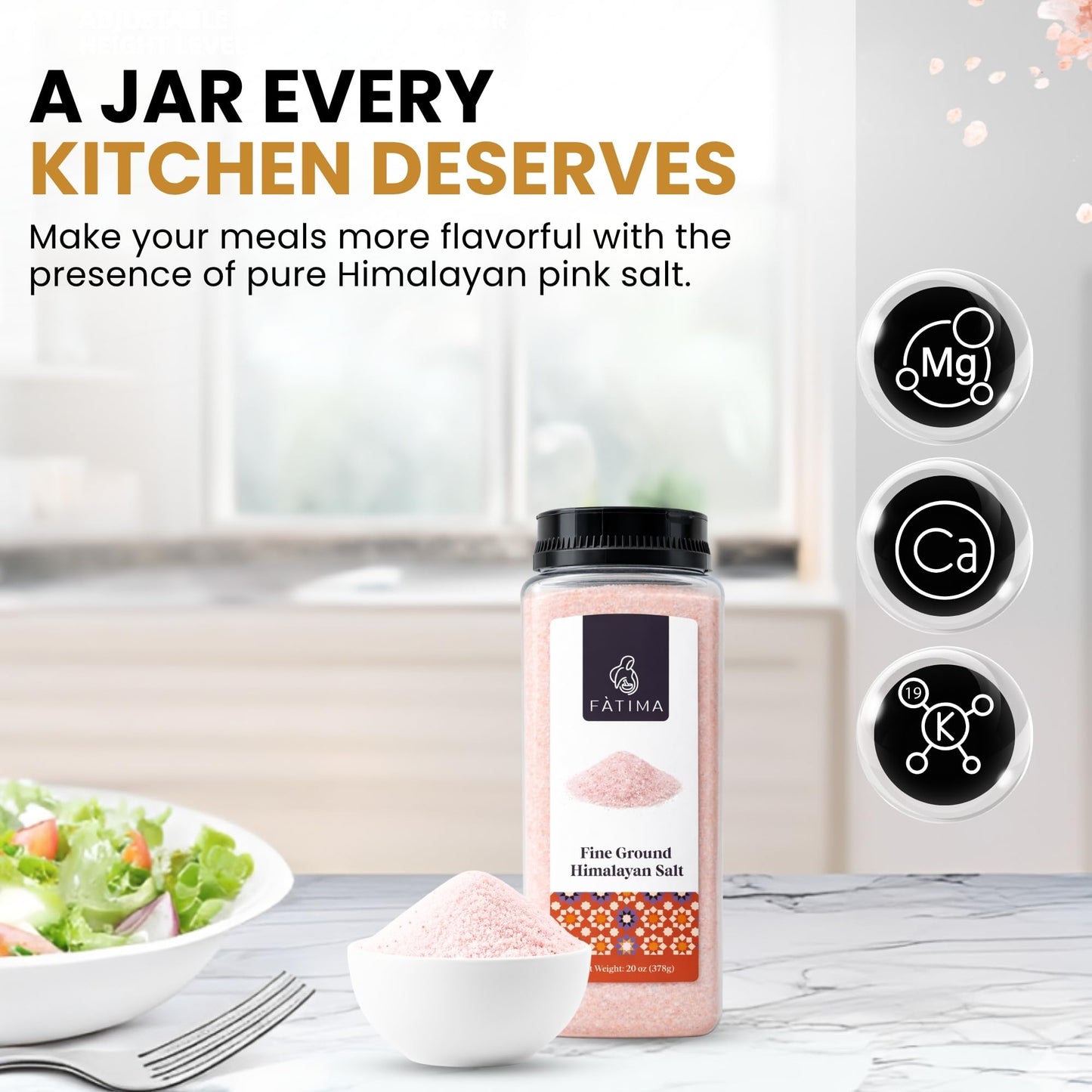 Fàtima Fine Ground Pink Himalayan Salt | 100% Pure & Mineral-Rich Himalayan Rock Salt for Grinder Refill | Natural, Unrefined & Non-GMO Fine Powder for Cooking, Seasoning, Baking & Table Use | 20 Oz